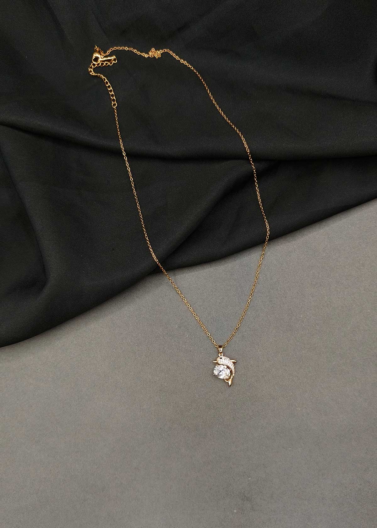 Whimsical Dolphin Charm Rose Gold Plated Cubic Zircon Pendant With Adjustable Chain