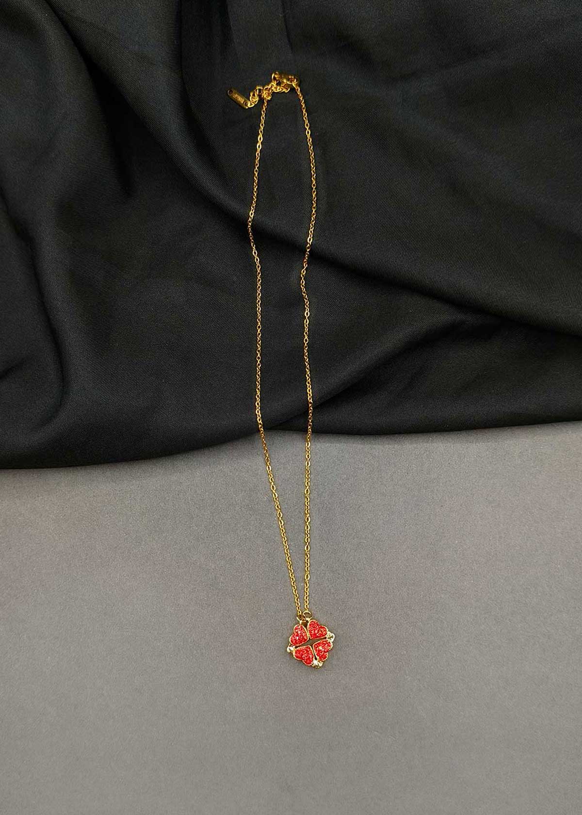 Two In One Reversible Heart Design Gold Plated Pendant With Adjustable Chain