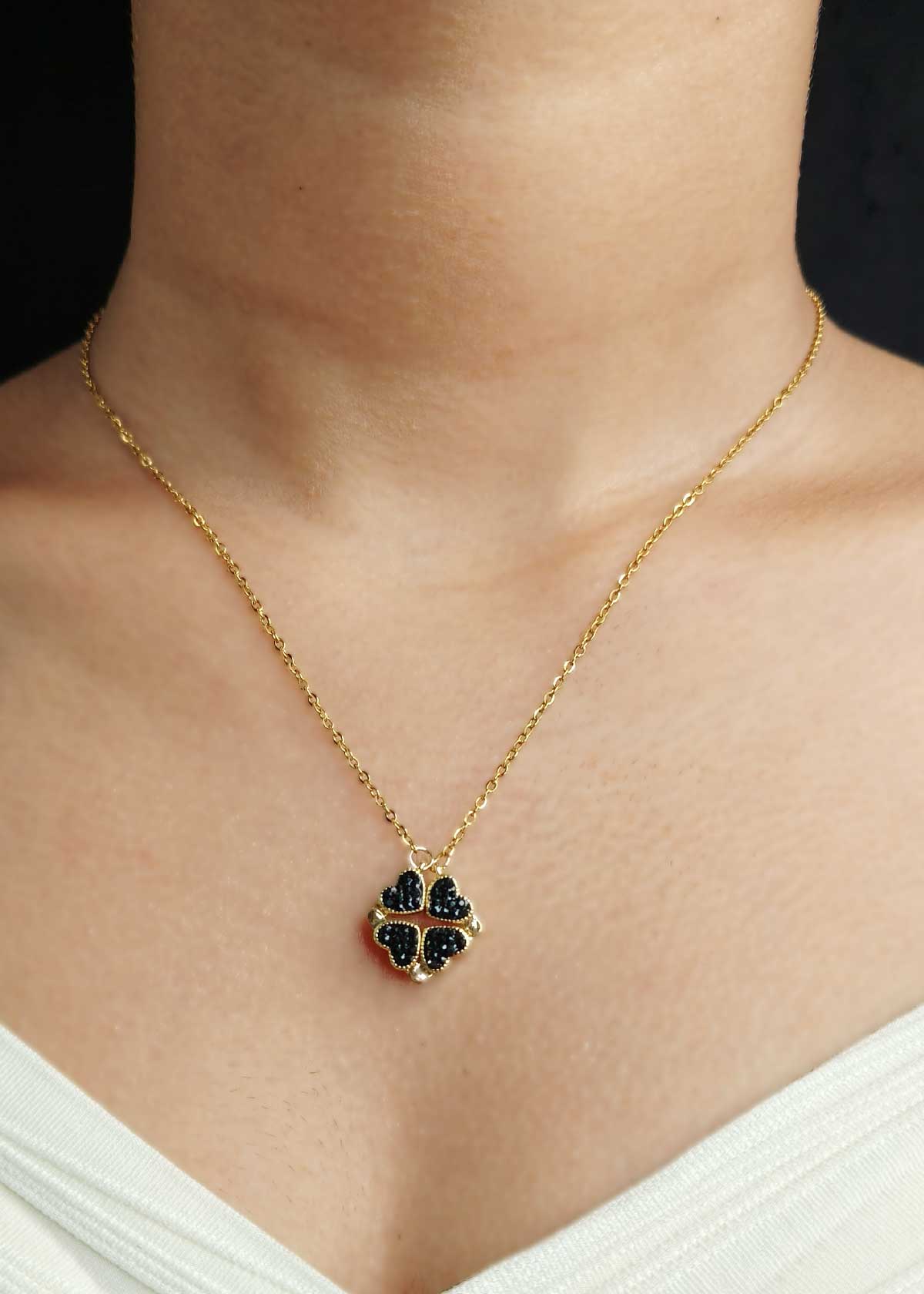 Two In One Reversible Heart Design Gold Plated Pendant With Adjustable Chain