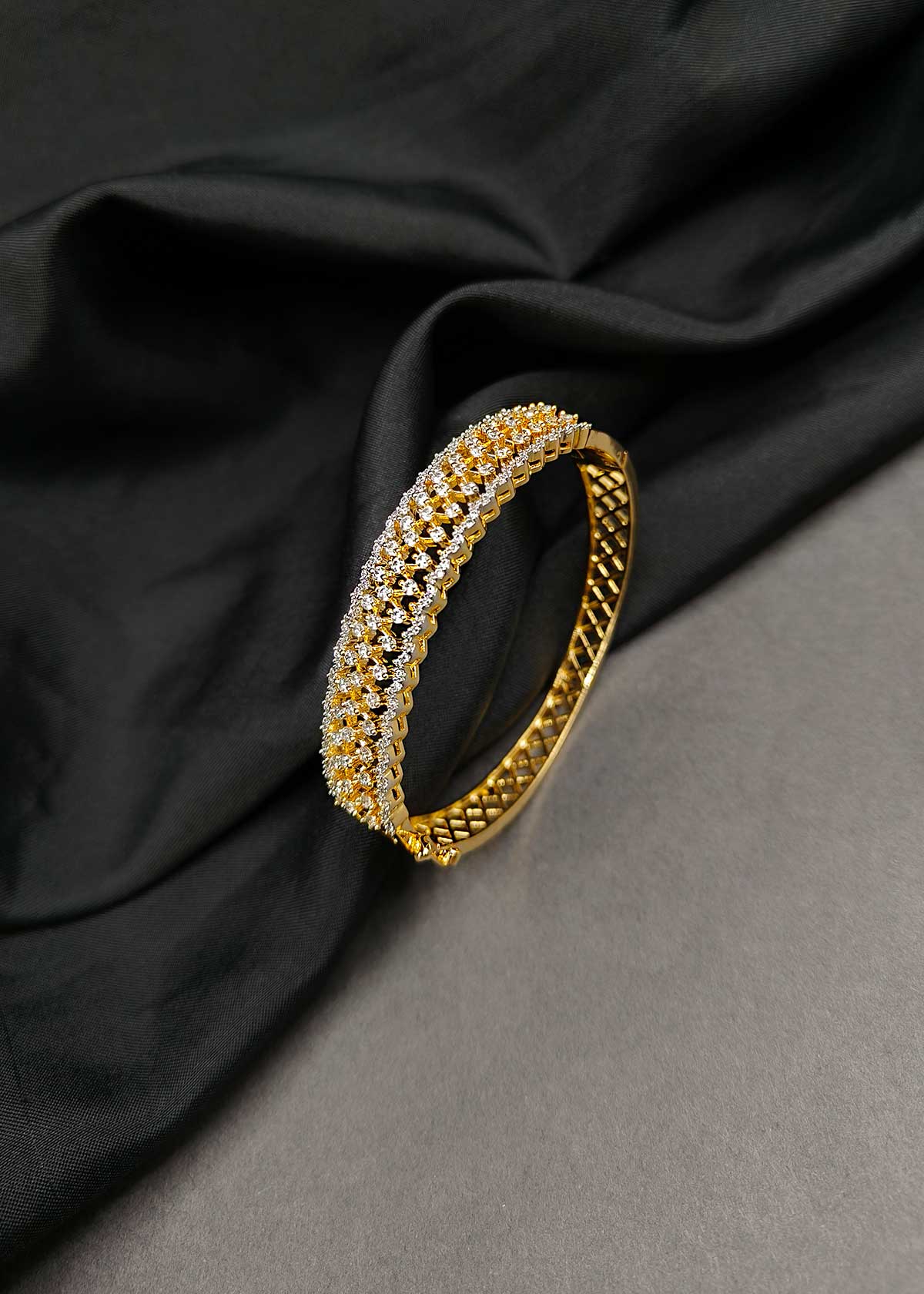 Premium Cubic Zircon Gold And Silver Plated Openable Kada Bracelet