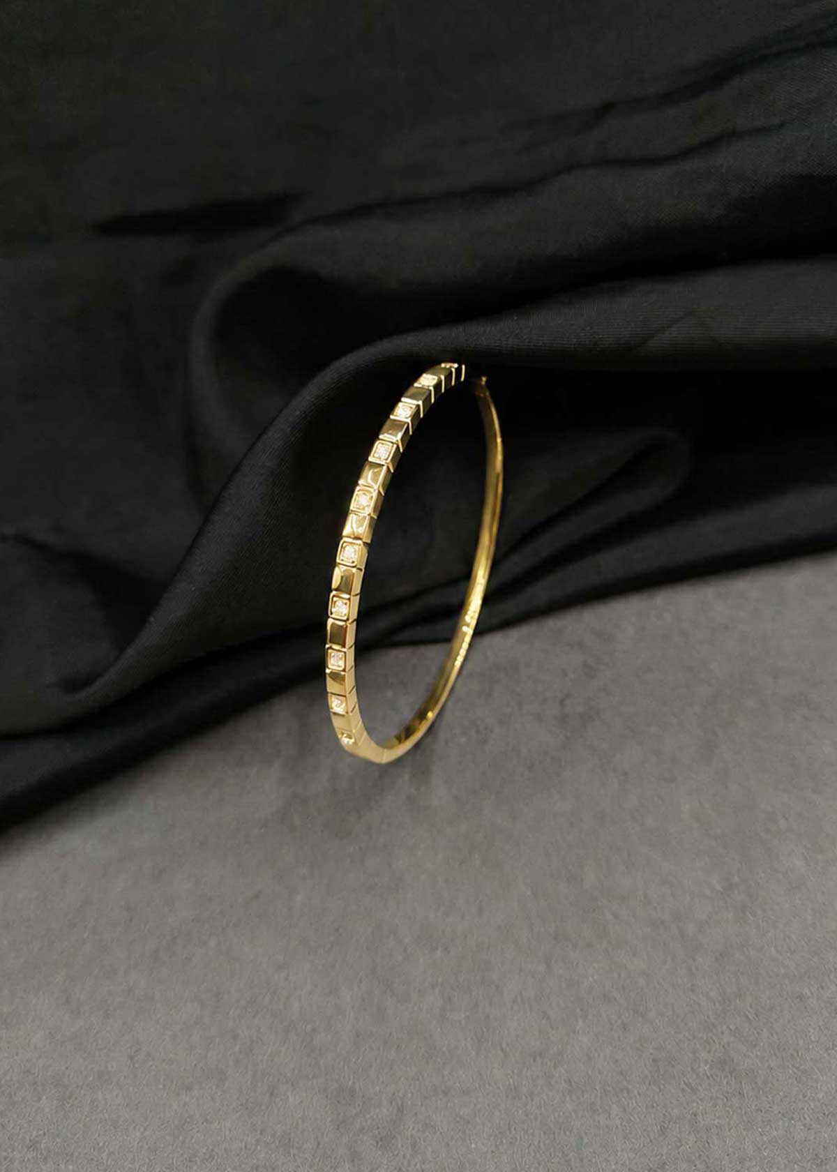 Sleek Square Linked Cubic Zircon Gold And Silver Plated Openable Kada Bracelet