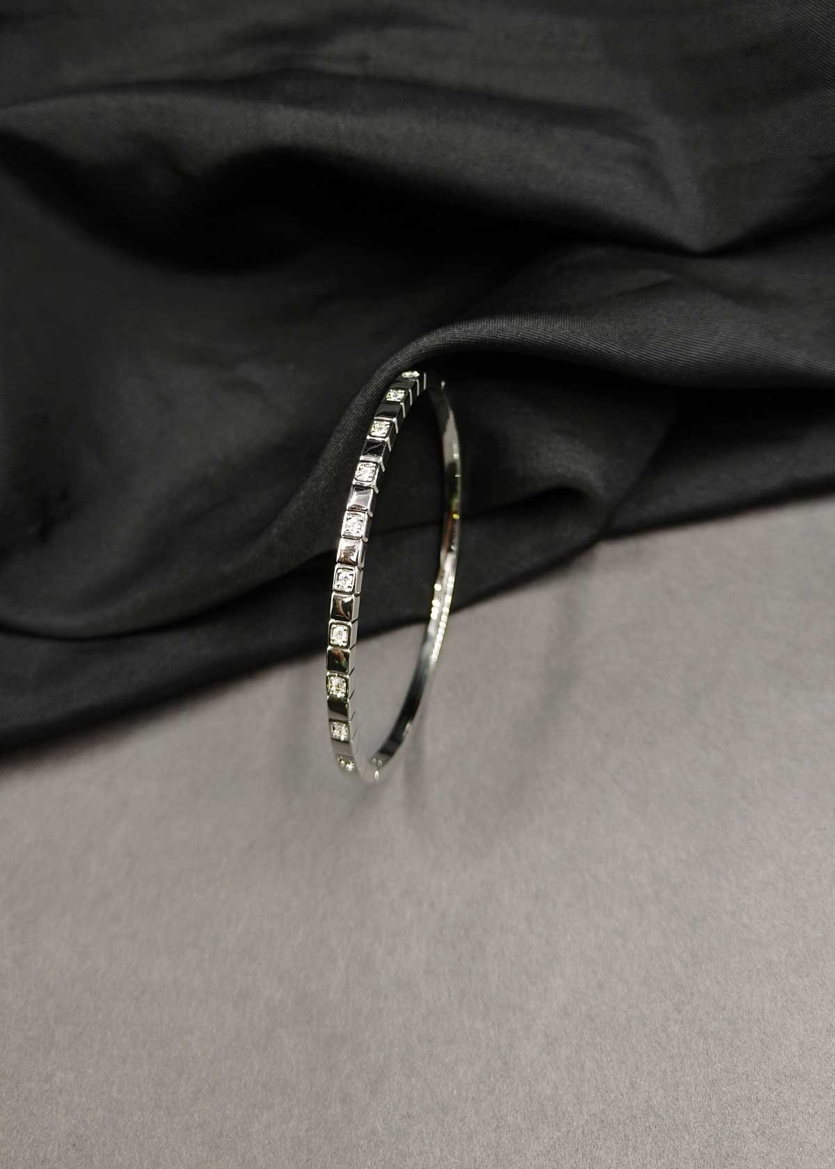 Sleek Square Linked Cubic Zircon Gold And Silver Plated Openable Kada Bracelet