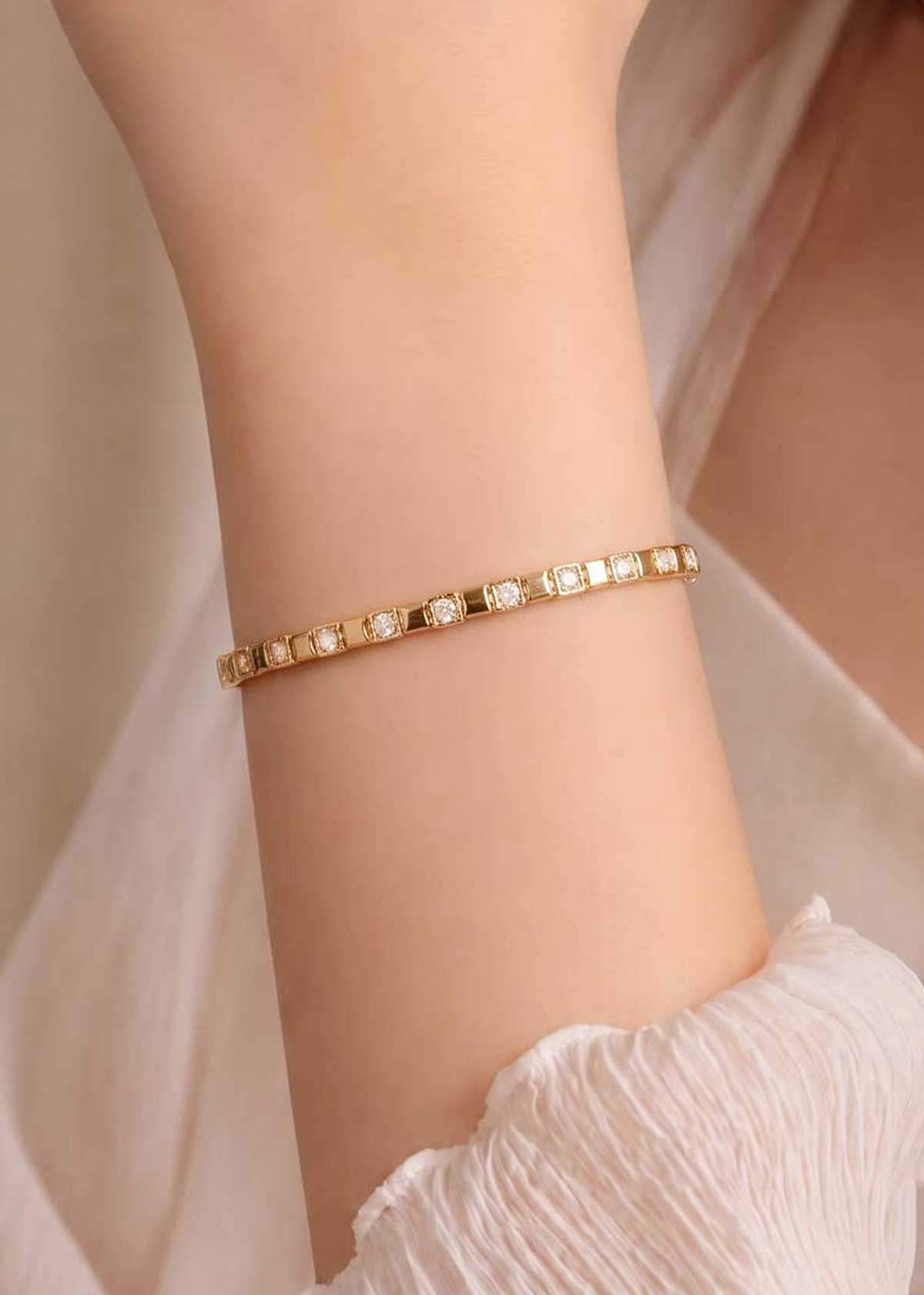 Sleek Square Linked Cubic Zircon Gold And Silver Plated Openable Kada Bracelet