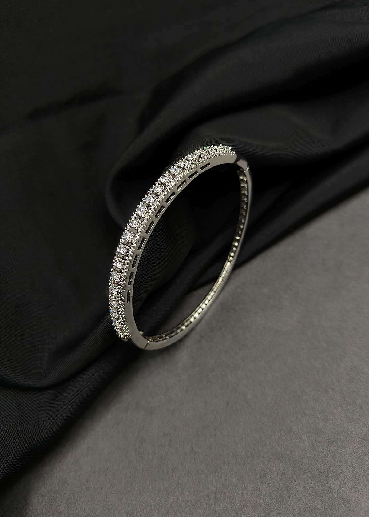 Elegant Double Row Cubic Zircon Gold And Silver Plated Openable Kada Bracelet