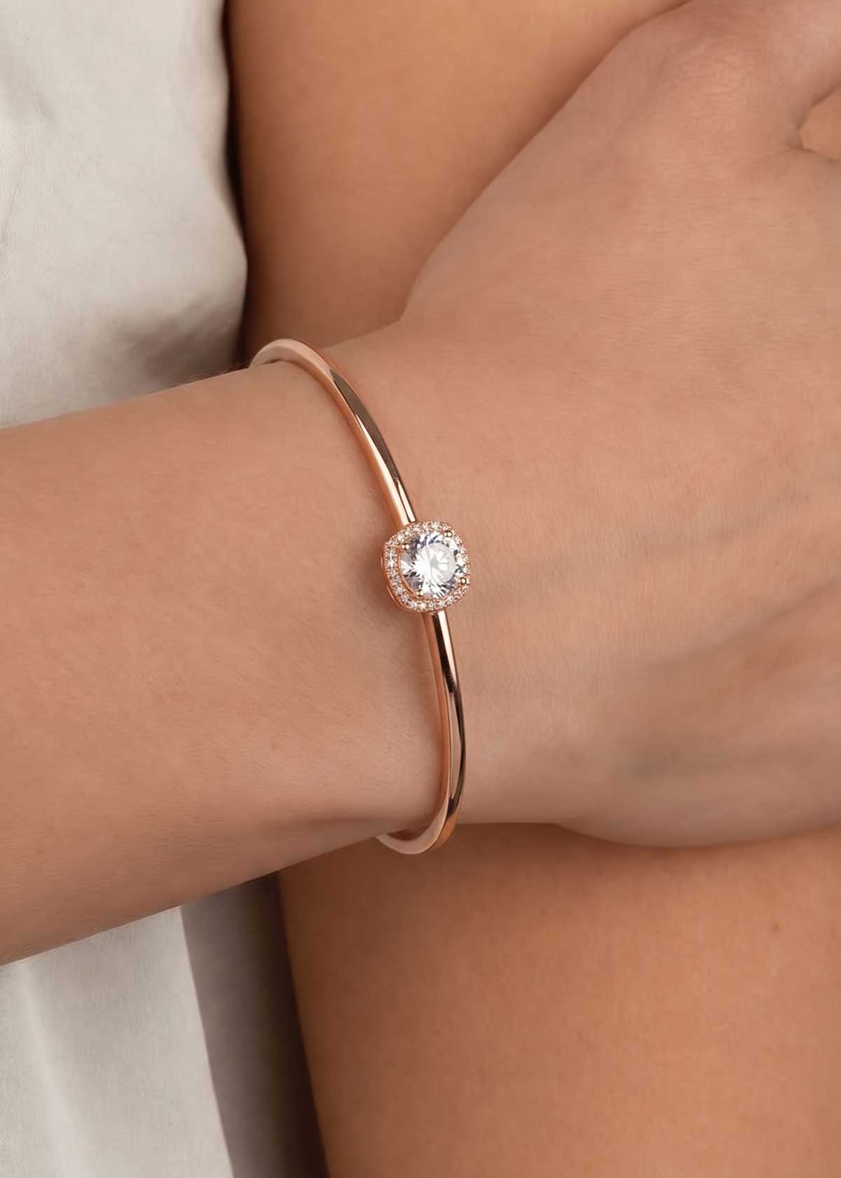 Minimalist Solitaire Cubic Zircon Three Tone Openable Kada Bracelet