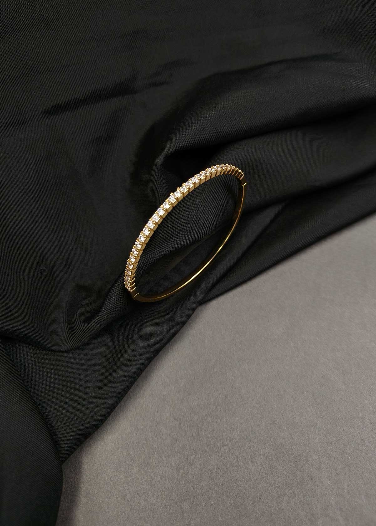 Elegant Single Row Tennis Cubic Zircon Gold And Silver Plated Openable Kada Bracelet