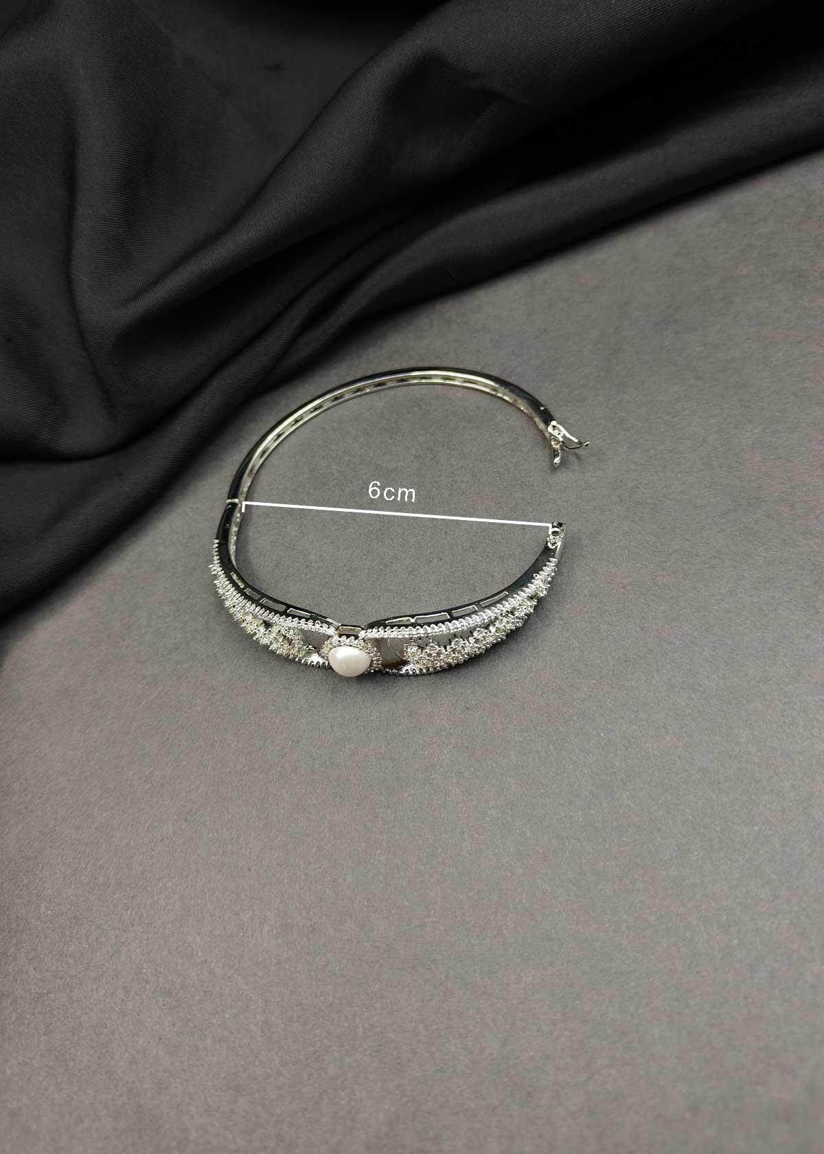 Elegant Pearl Centerpiece Cubic Zircon Gold And Silver Plated Openable Kada Bracelet