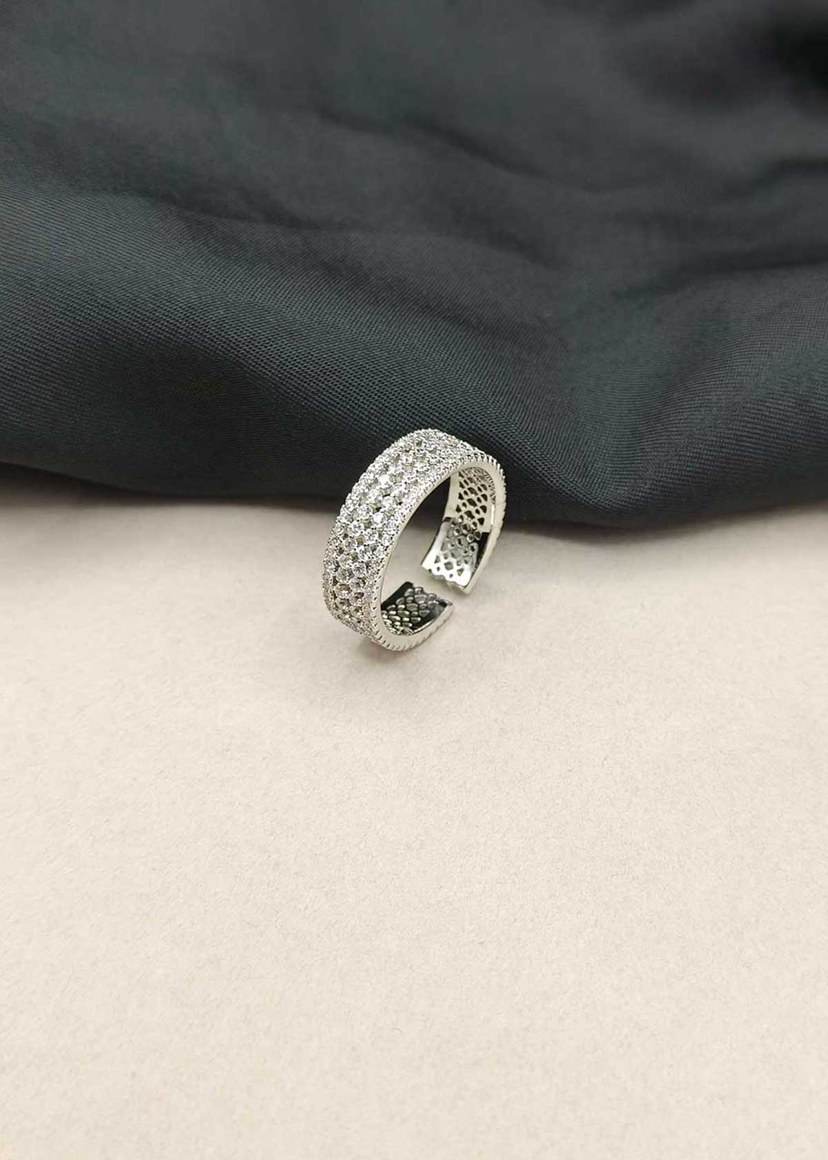 Dazzling Multi Row Pave Cubic Zircon Gold And Silver Plated Adjustable Finger Ring For Women