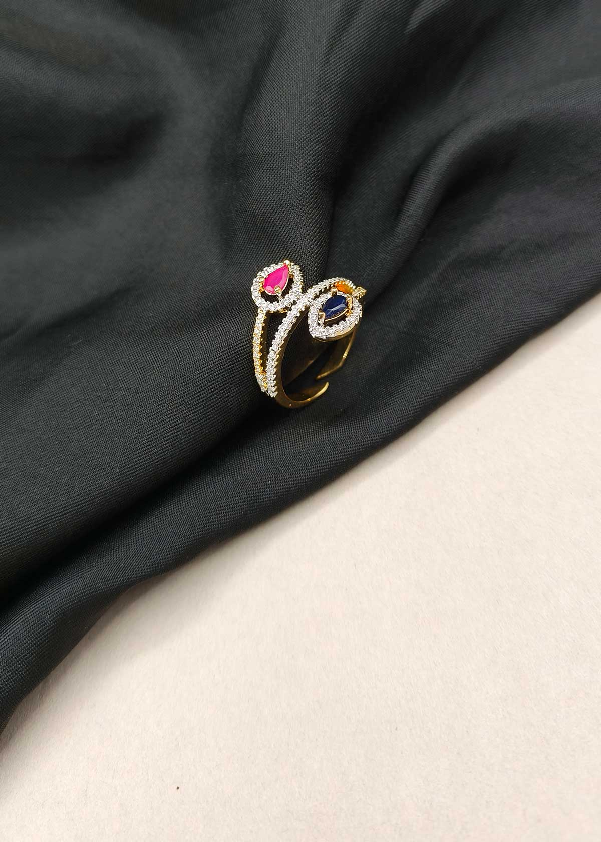 Gold & Silver Plated Cubic Zircon & Multi-Gemstone Adjustable Finger Ring For Women