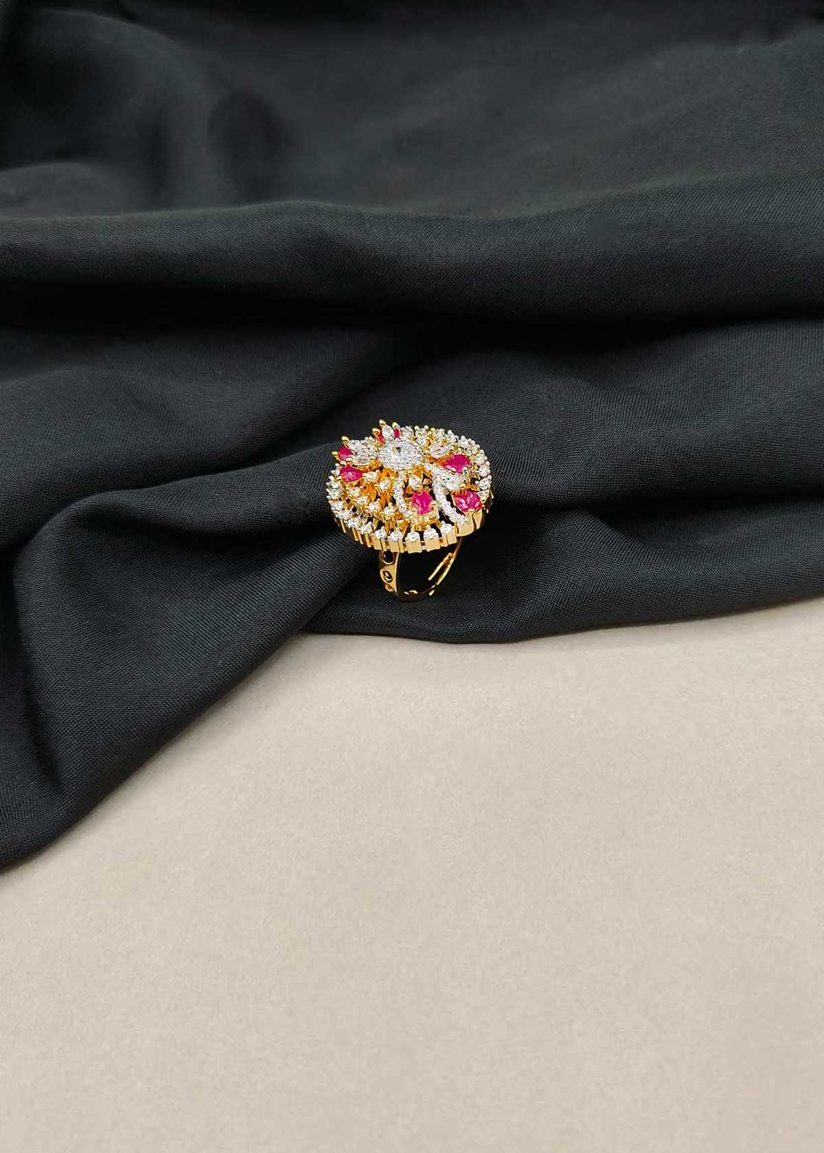 Fabulous Floral Cluster Marquise Cubic Zircon & Colorfulstone Dual Tone Adjustable Ring For Women