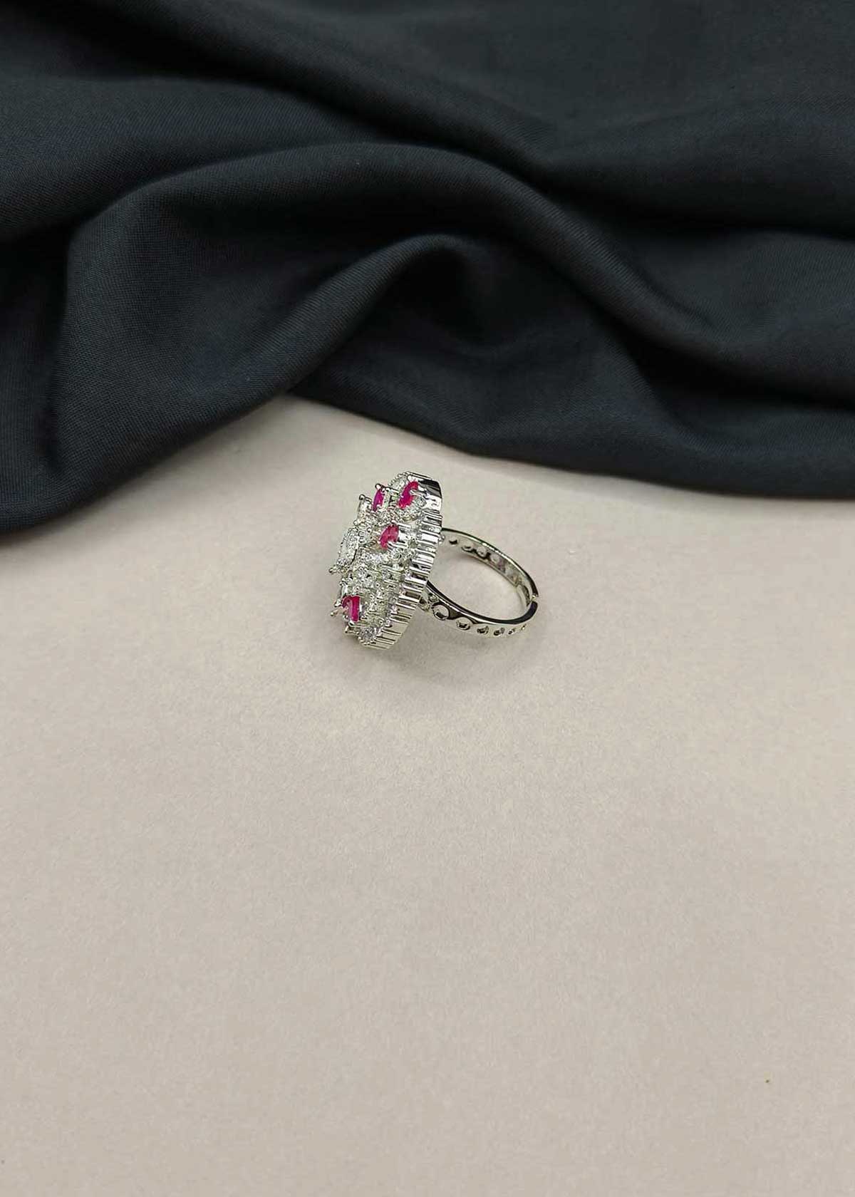 Fabulous Floral Cluster Marquise Cubic Zircon & Colorfulstone Dual Tone Adjustable Ring For Women