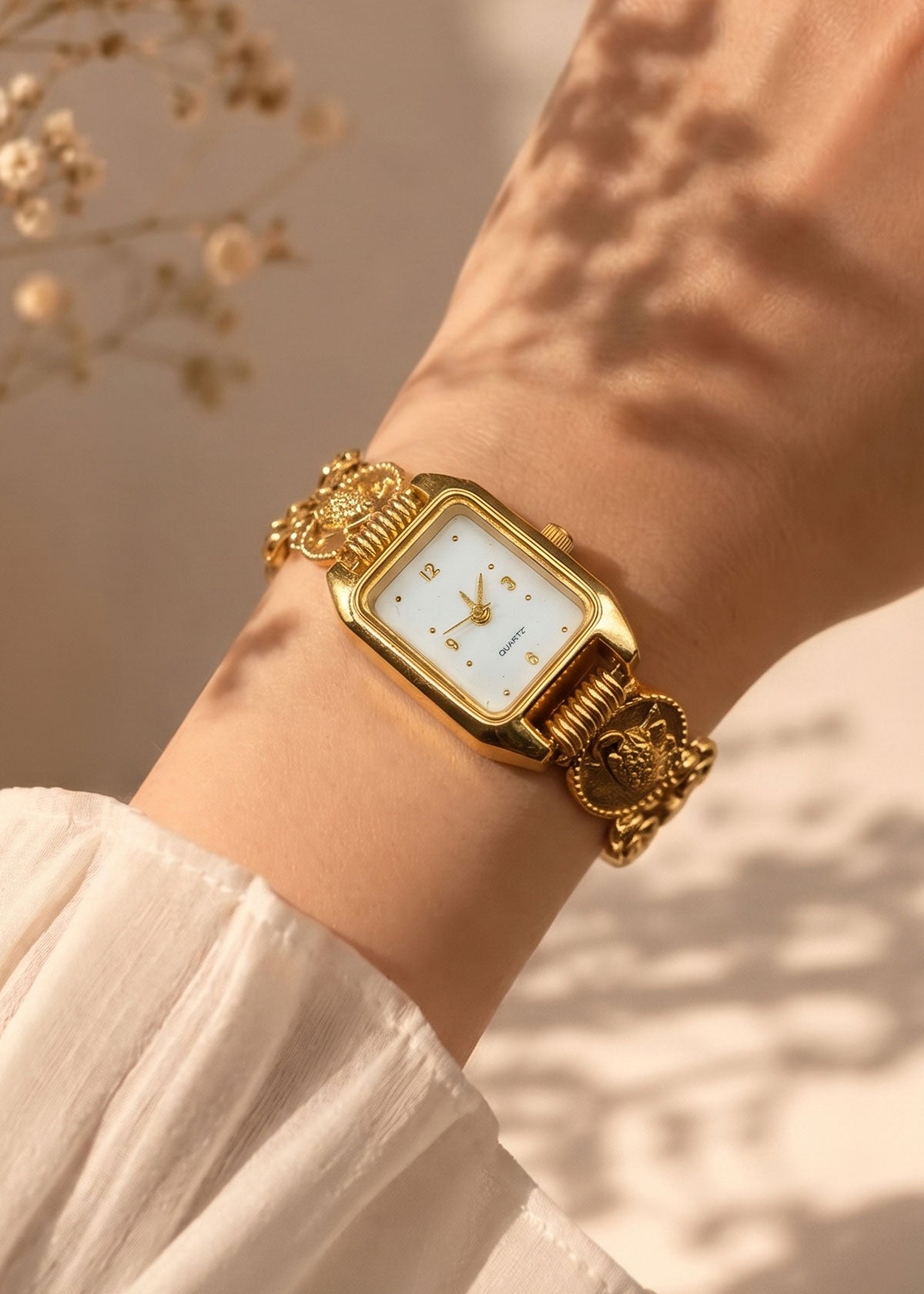 Rectangular Shape Elephant Motif Kundan & Diamond Adjustable Bold Watch For Women