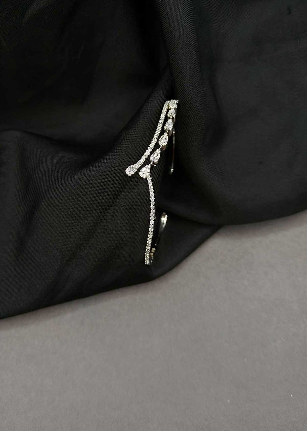Magnificent Cubic Zircon & Baguette Diamond Delicate Openable Kada Bracelet For Women