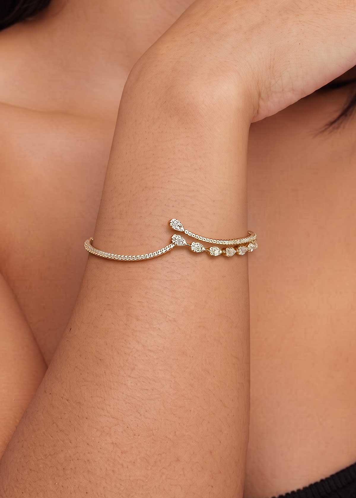 Curved Cubic Zircon Diamond Delicate Openable Kada Bracelet For Women