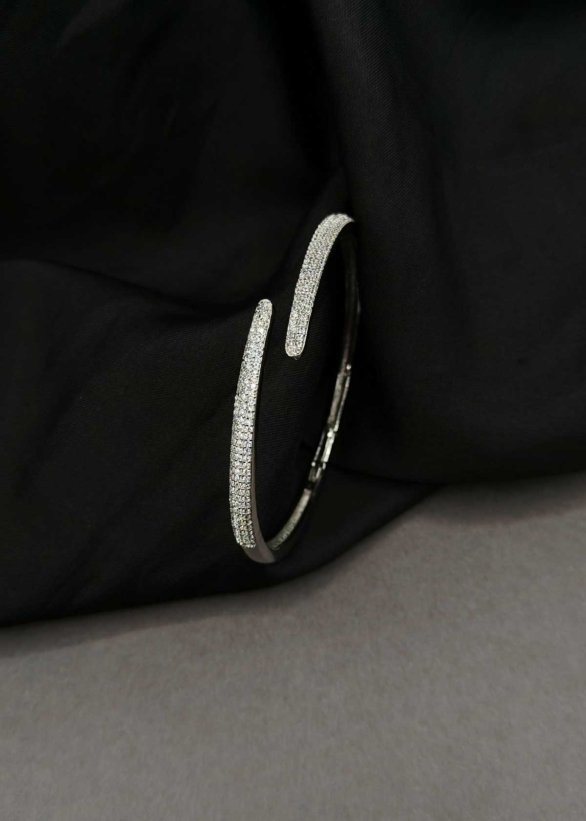 Sleek Dual Plated Pavé Cubic Zircon Openable Delicate Kada Bracelet For Women
