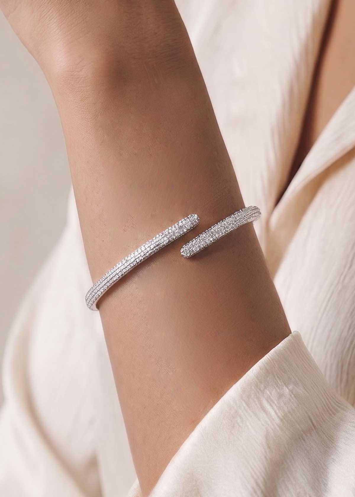 Sleek Dual Plated Pavé Cubic Zircon Openable Delicate Kada Bracelet For Women
