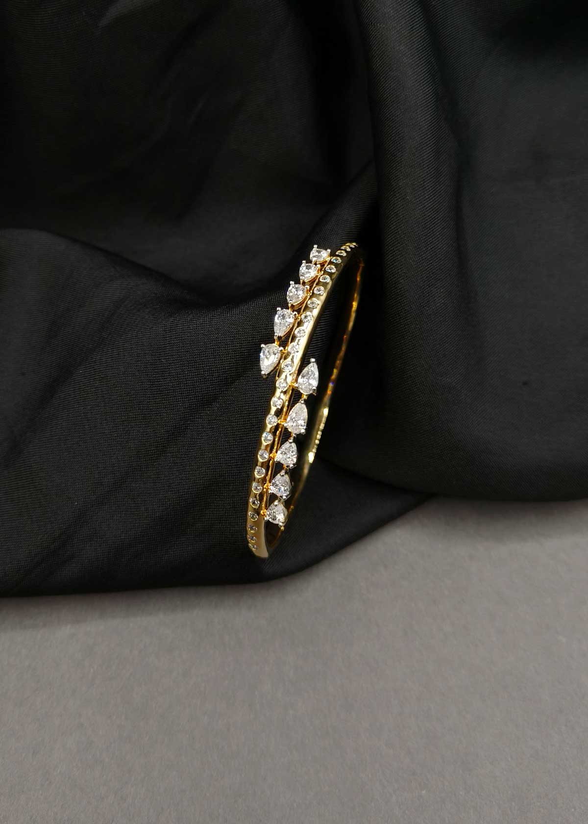 Radiant Two Tone Cubic Zircon Double-Row Delicate Openable Kada Bracelet