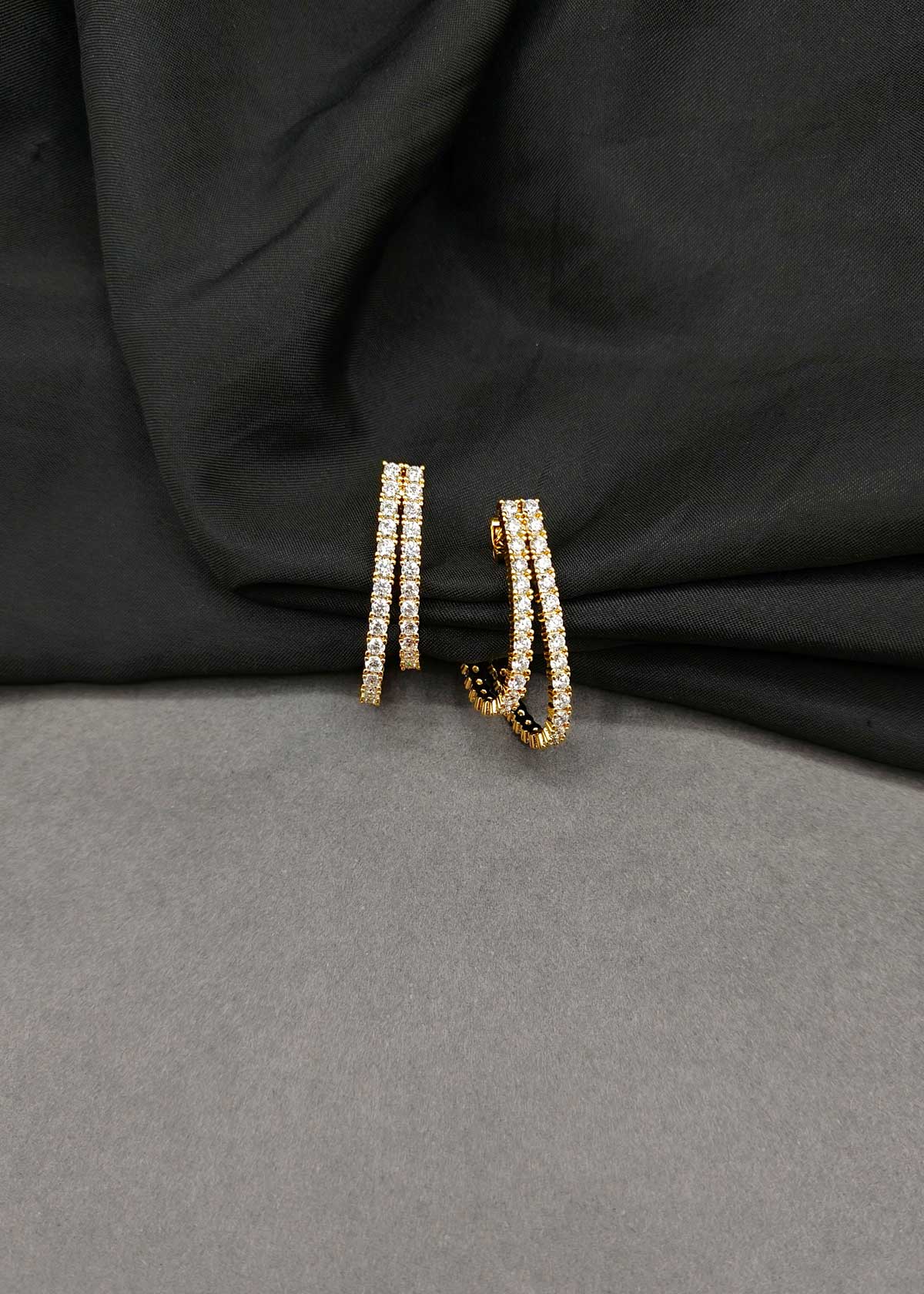 Gorgeous Dual-Tone Double-Row Cubic Zircon Bali Earrings For Women