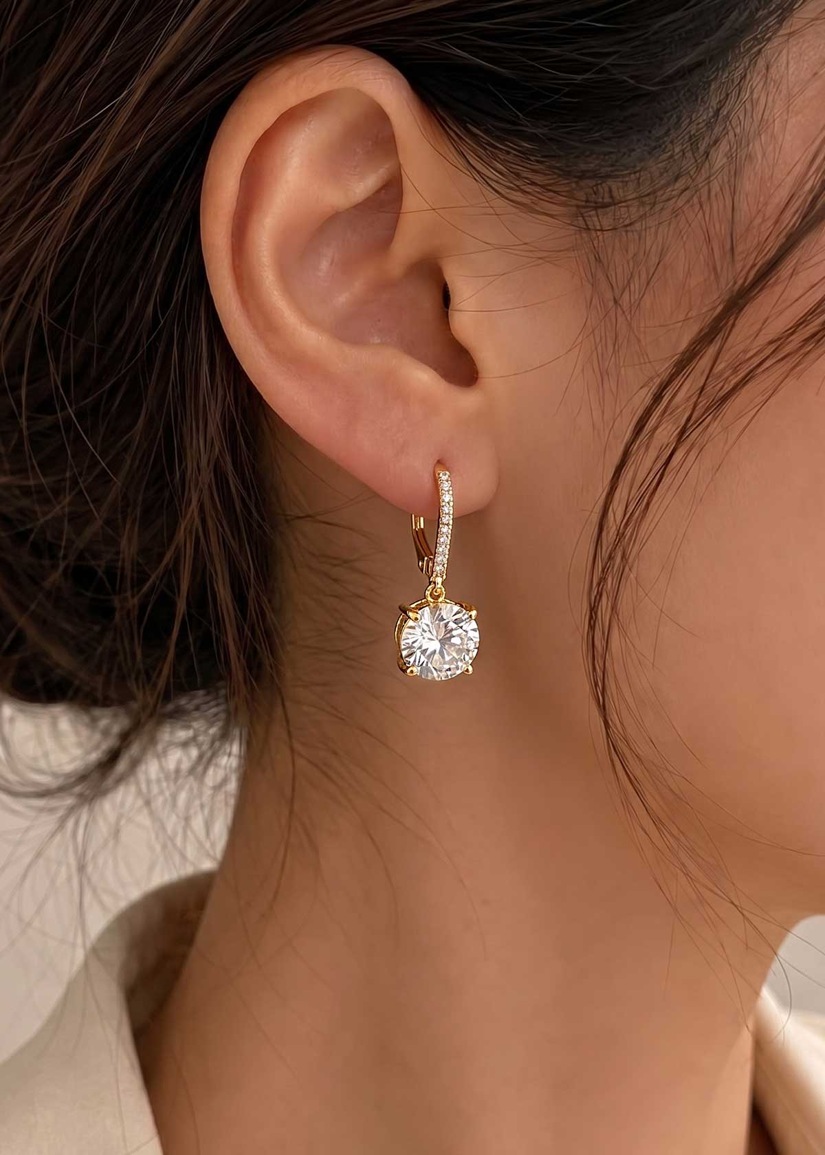 Brilliant Gold-Plated Solitaire Drop Cubic Zircon Bali Earrings For Women