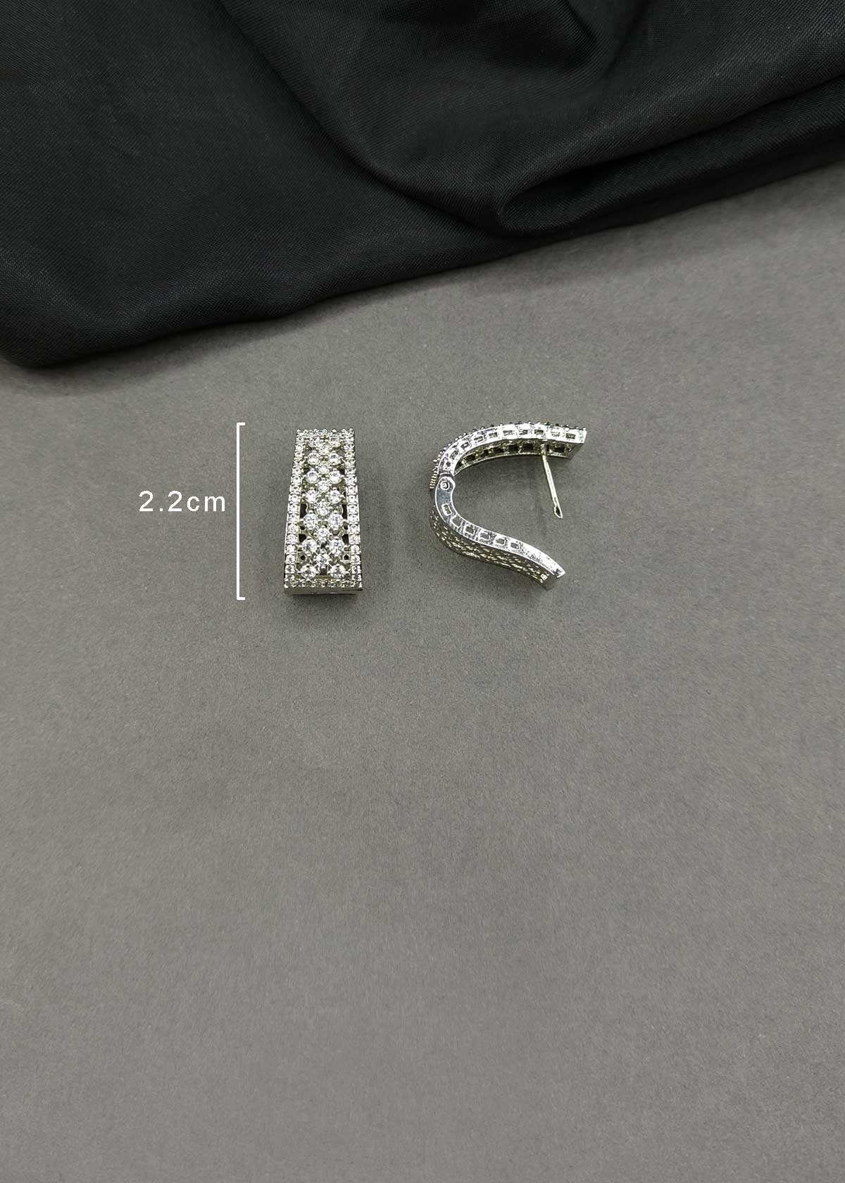 Wide Lattice Pattern Gold & Silver Plated Cubic Zircon Bali Earrings For Women