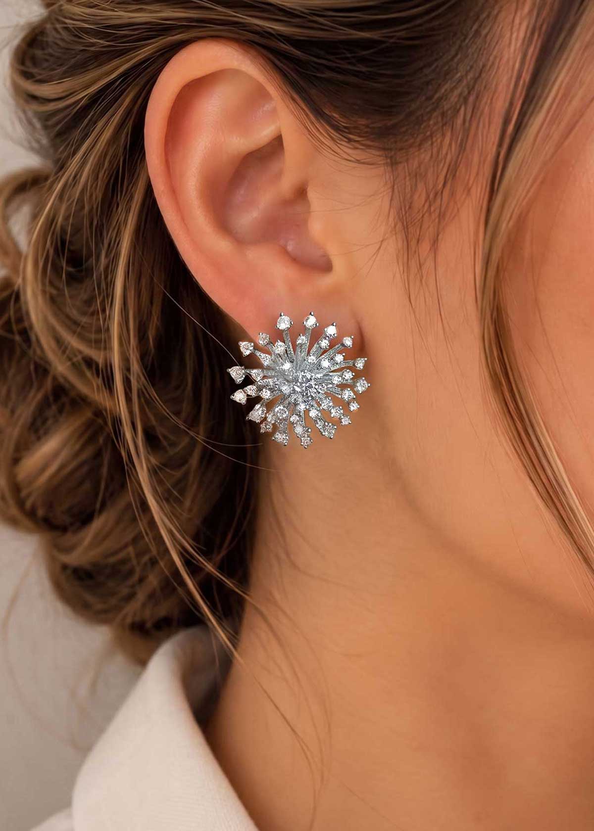 Stunning Starburst Cubic Zircon Stud Earrings For Women