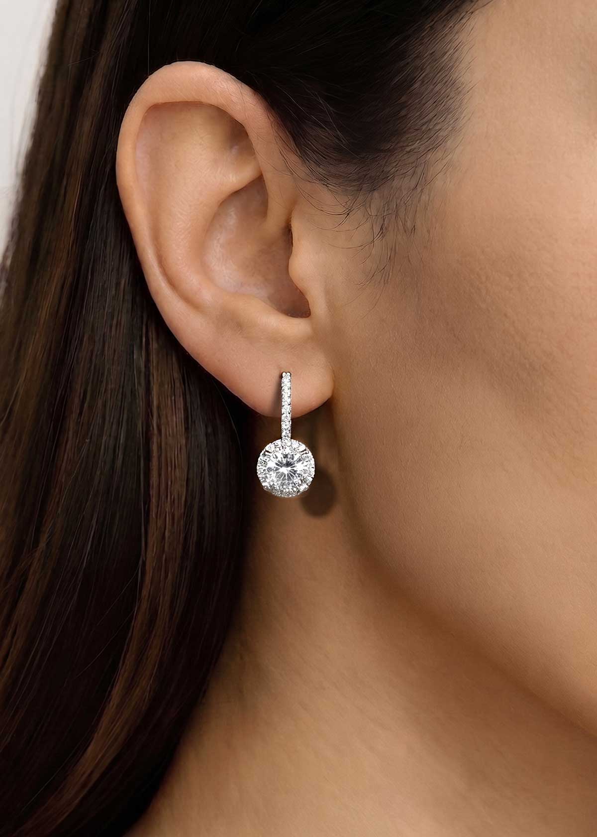 Elegant Round Halo Cubic Zircon Drop Stud Earrings For Women