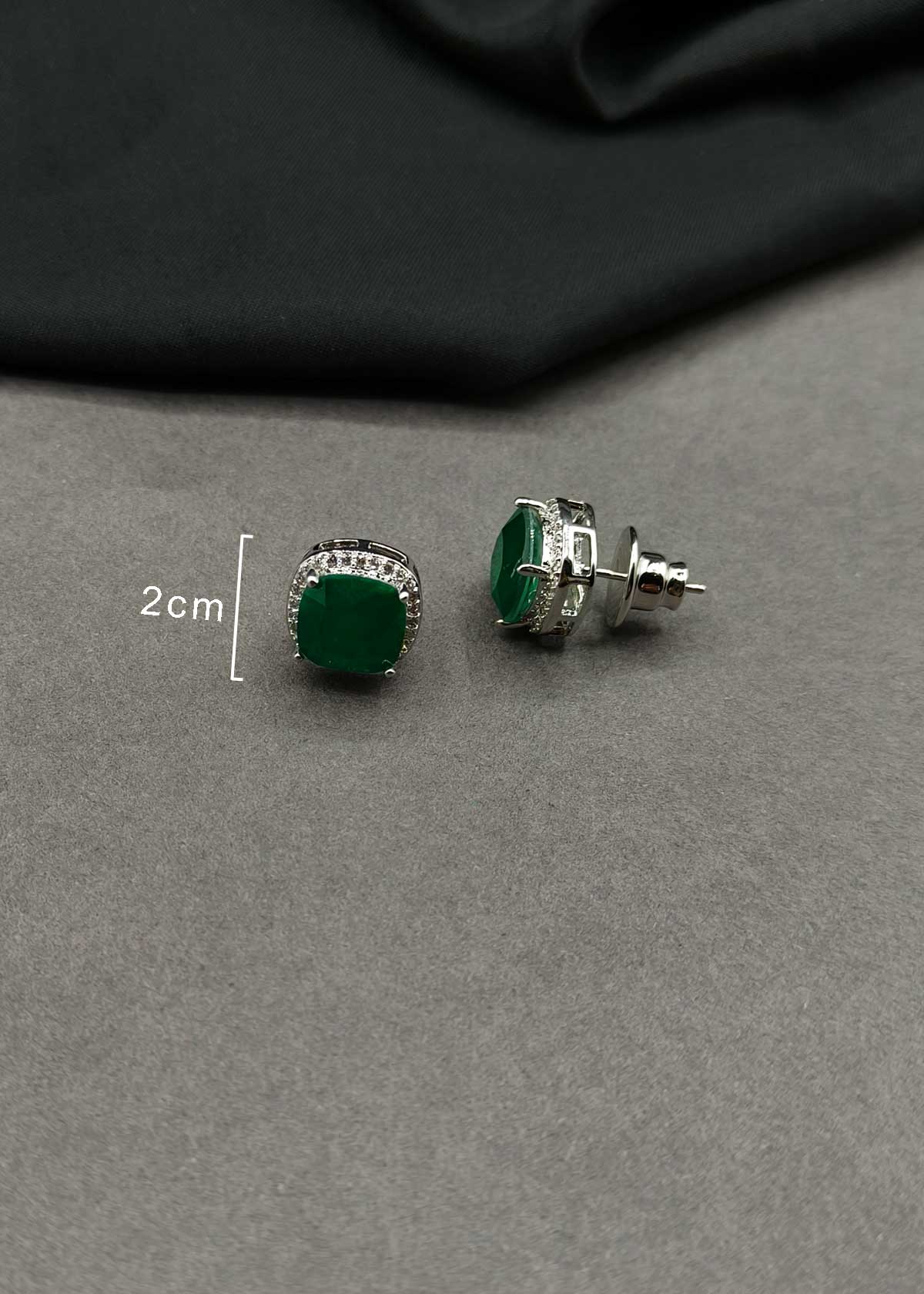Colorful Square Gemstone & Cubic Zircon Two Tone Halo Stud Earrings For Women