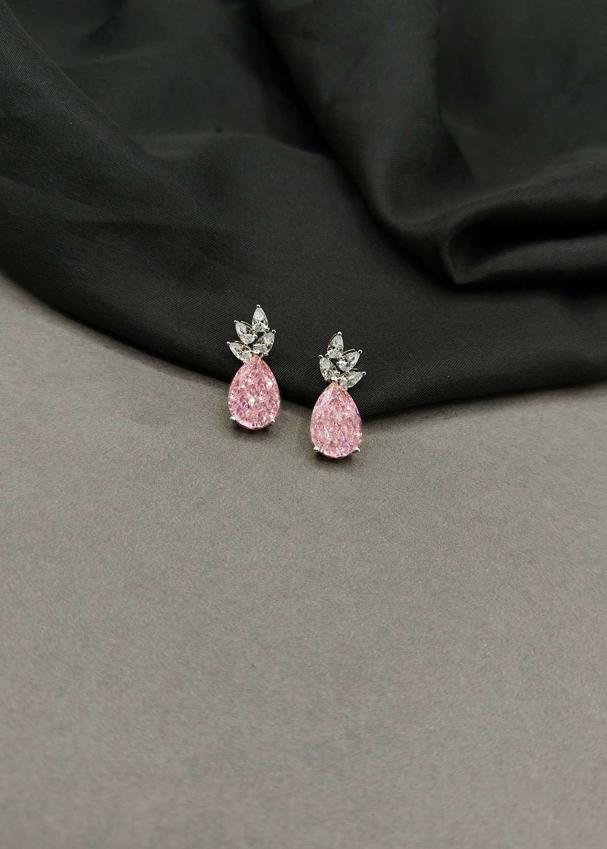 Sparkling Silver-Plated Teardrop Gemstone & Cubic Zircon Leaf Dangles Earrings For Women