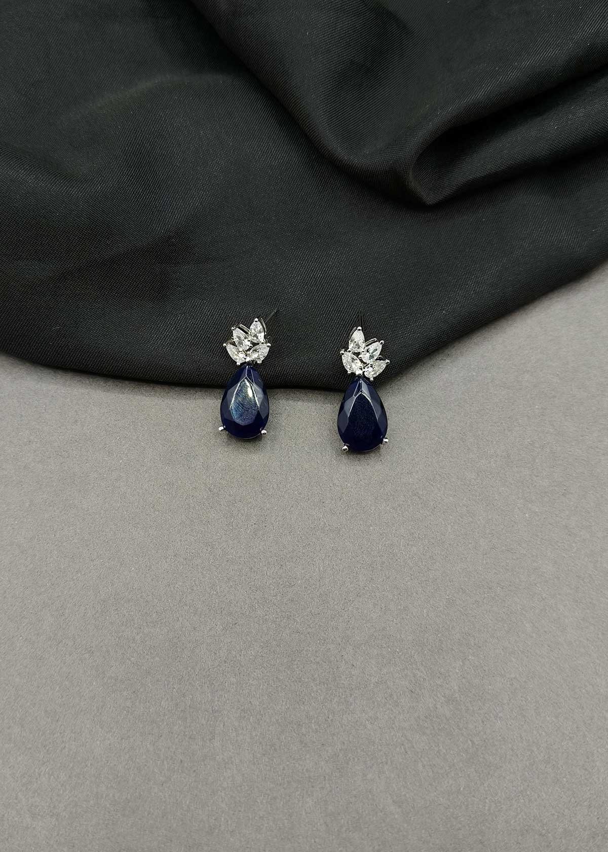 Sparkling Silver-Plated Teardrop Gemstone & Cubic Zircon Leaf Dangles Earrings For Women