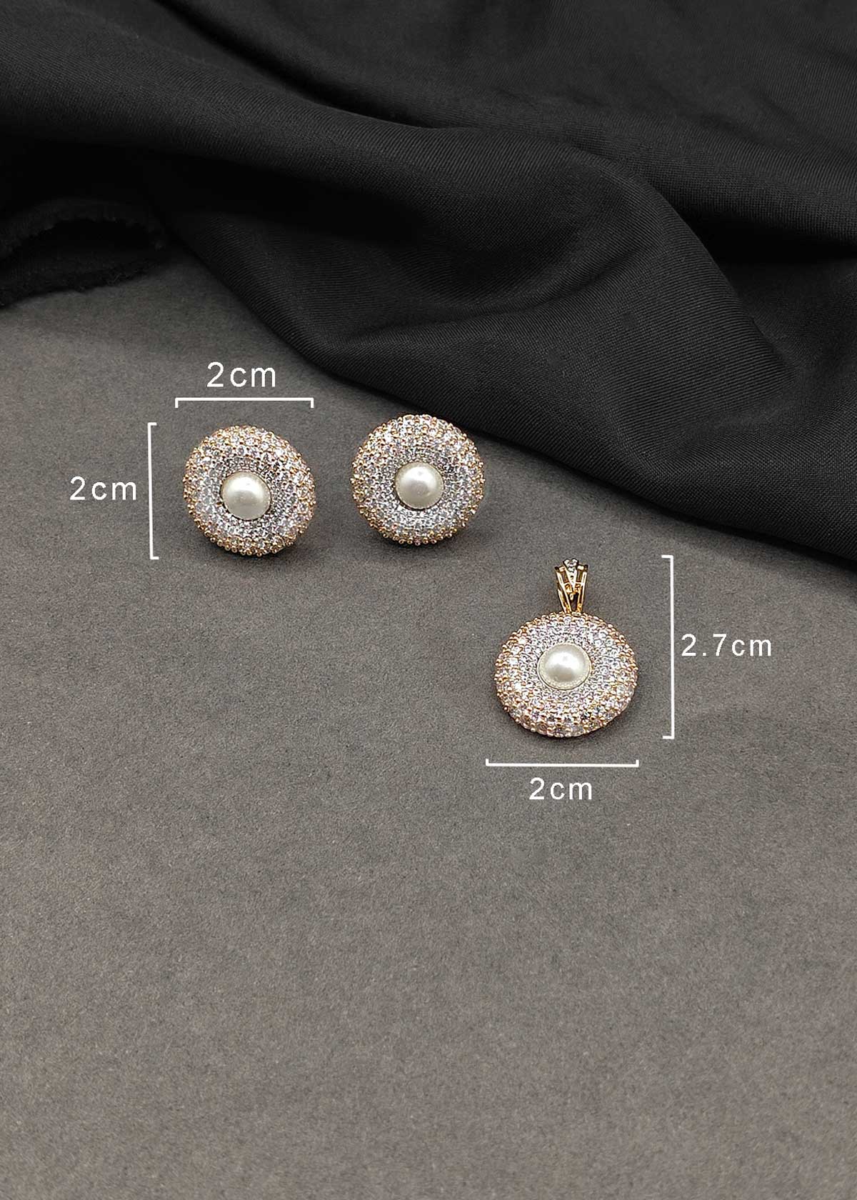 Lustrous Pearl And Cubic Zircon Halo Pendant Set For Women