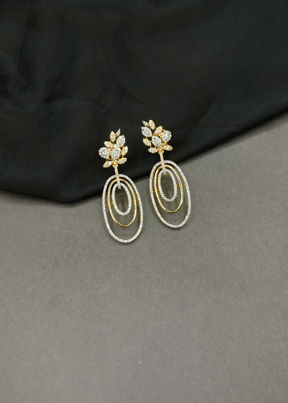 Elegant Floral & Multi-Loop Cubic Zircon Dual Tone Dangle Earrings for Women
