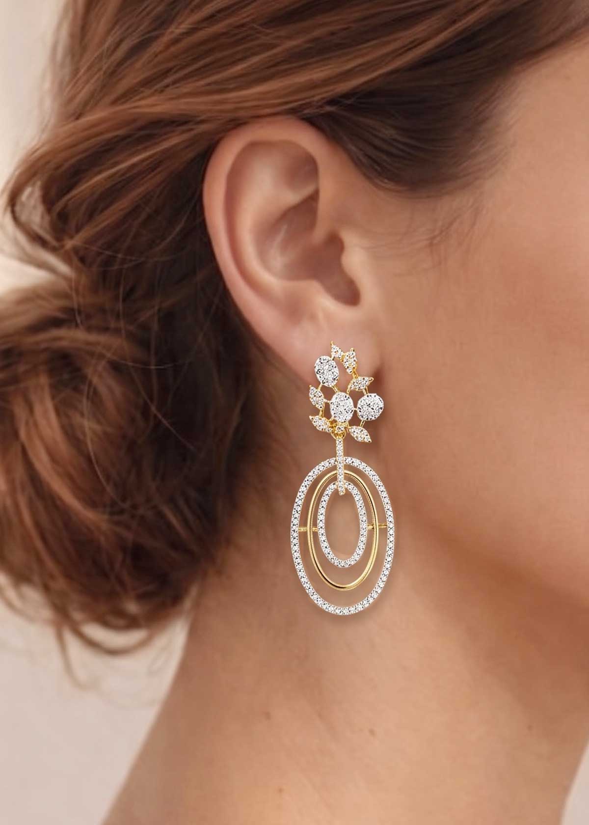 Elegant Floral & Multi-Loop Cubic Zircon Dual Tone Dangle Earrings for Women