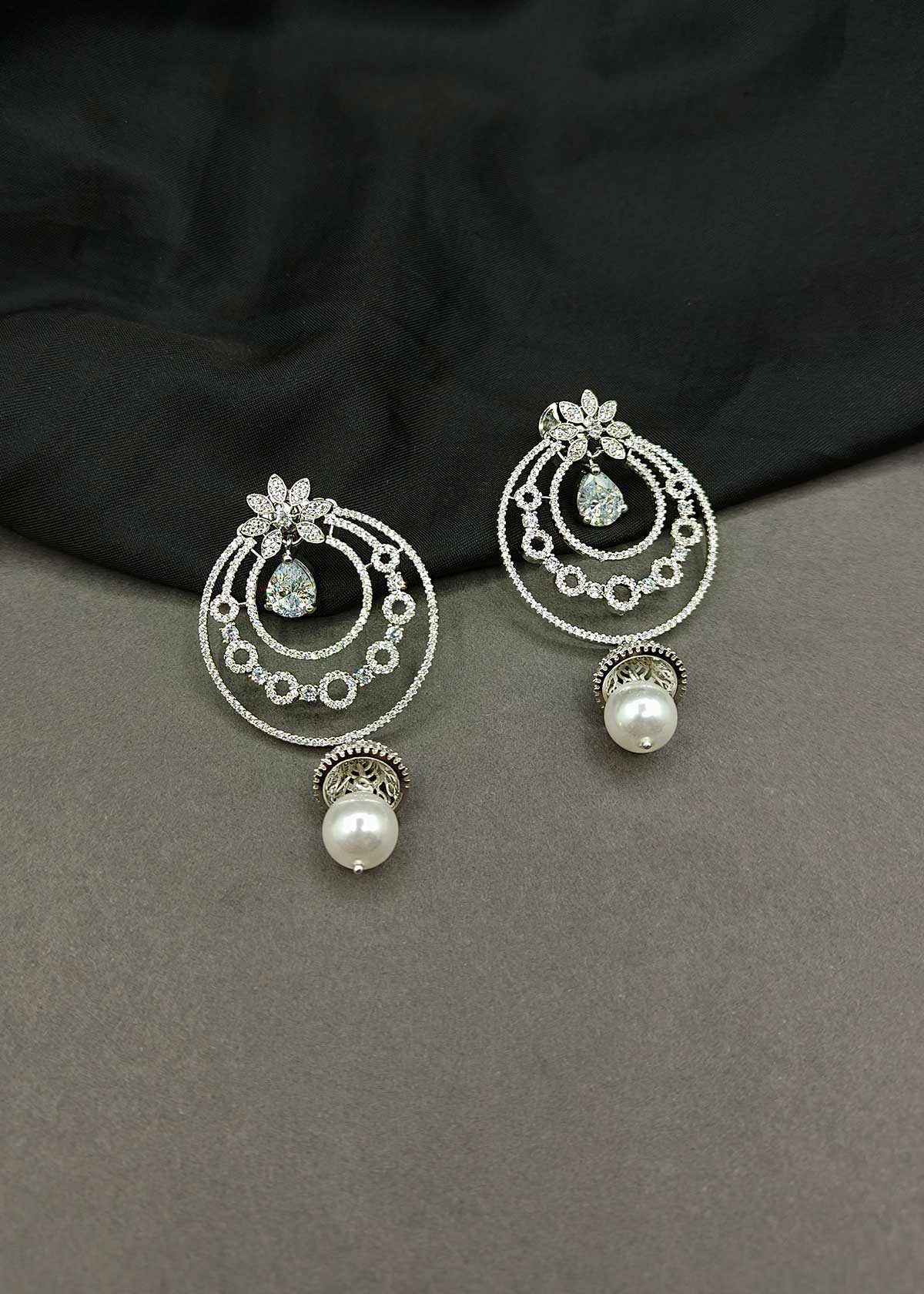 Radiant Pearl-Drop Cubic Zircon Two Toned Circle Earrings For Women