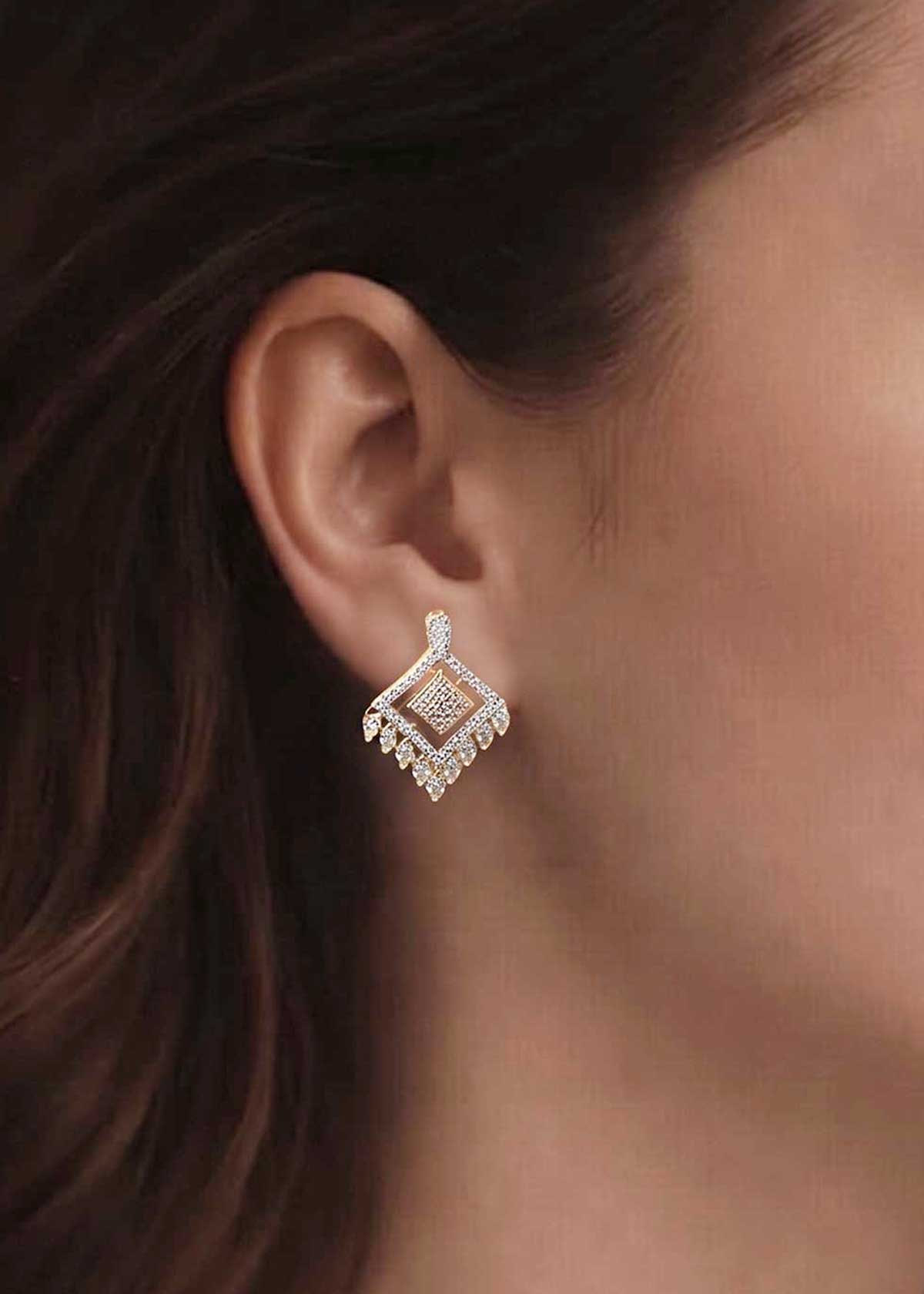 Geometric Diamond-Shape Marquise And Cubic Zircon Pendant Set For Women