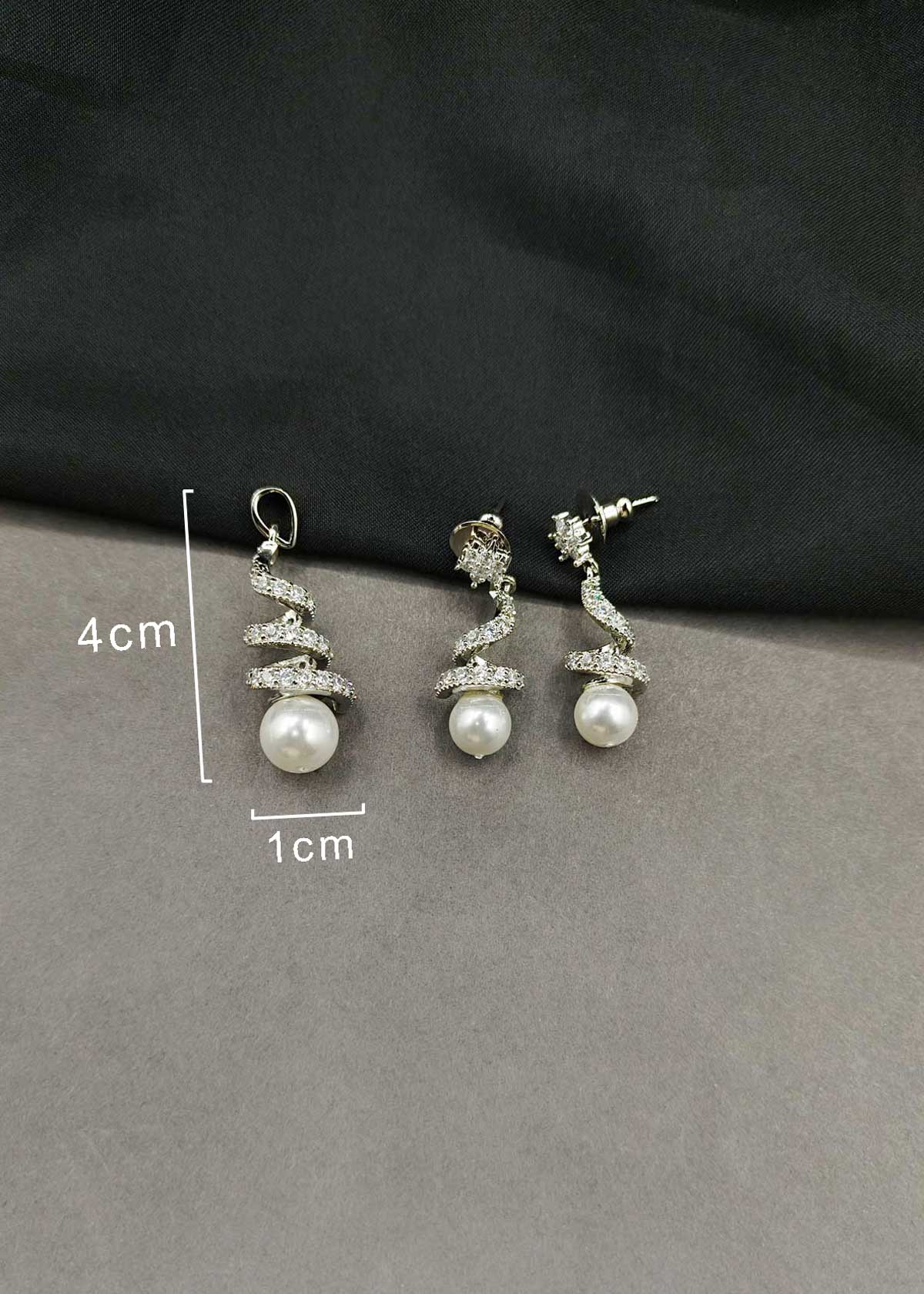 Graceful Spiral Pavé Cubic Zircon And Pearl Drop Pendant Set For Women