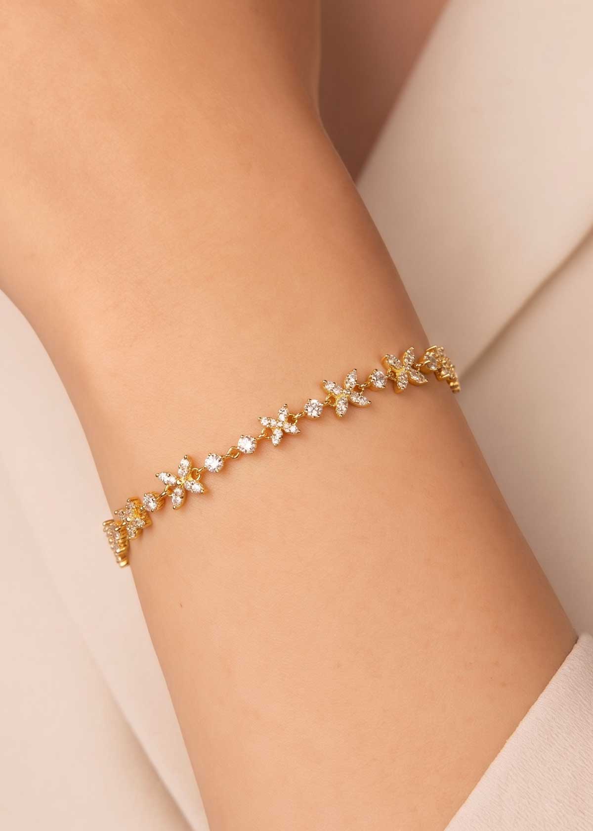 Graceful Floral Marquise Cubic Zircon Tri-Tone Slider Adjustable Loose Bracelet For Women