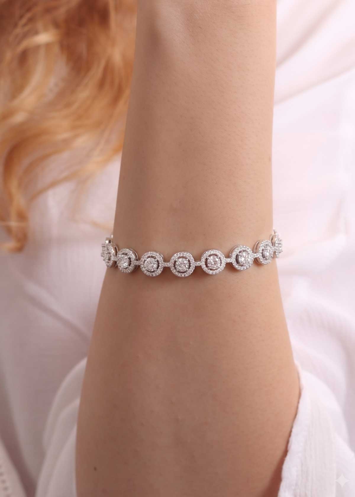 Radiant Halo Cubic Zircon Gold And Silver Plated Slider Adjustable Loose Bracelet For Women