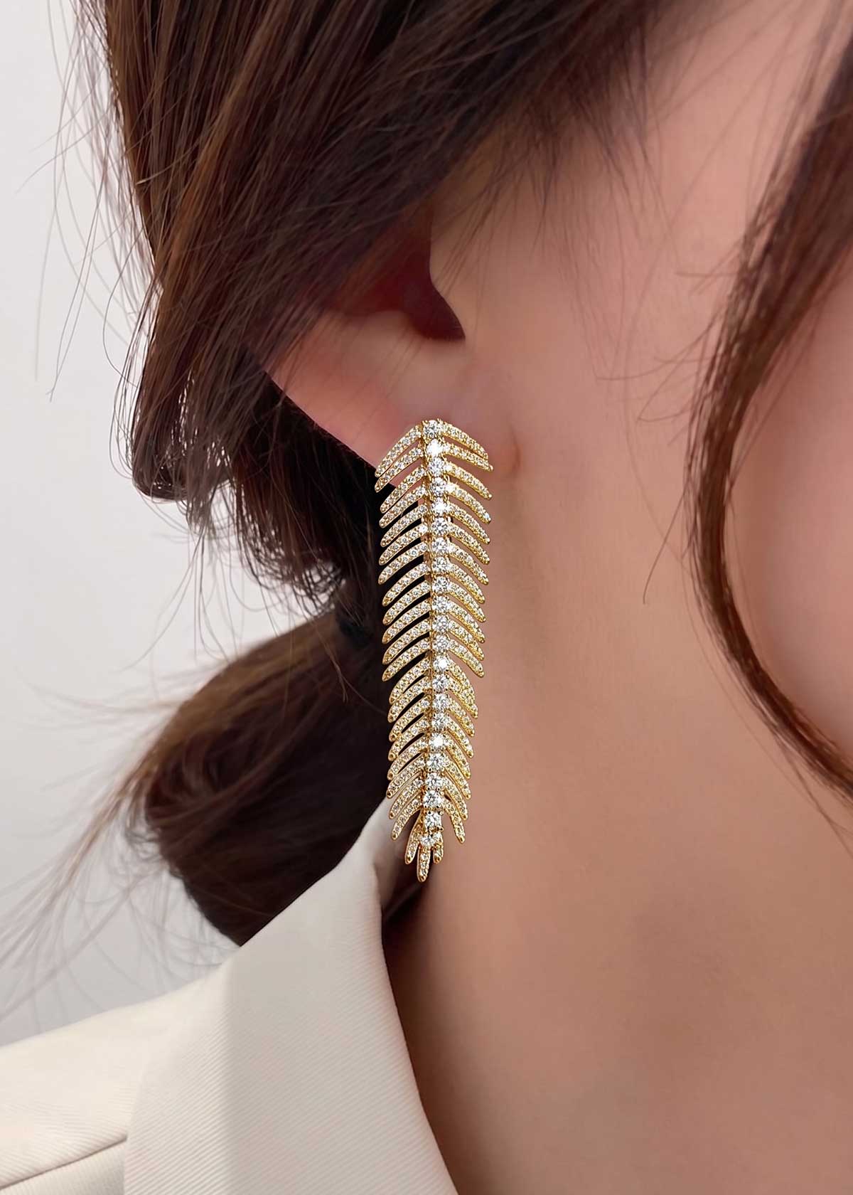 Feather Motif Cubic Zircon Dangle Earrings For Women