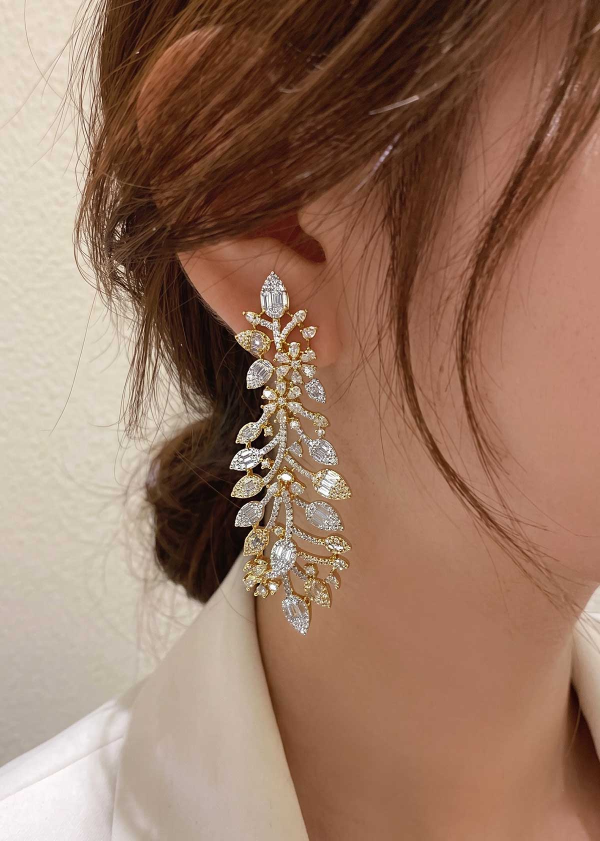 Enchanting Leaf-Inspired Baguette and Cubic Zircon Dangle Earrings For Women