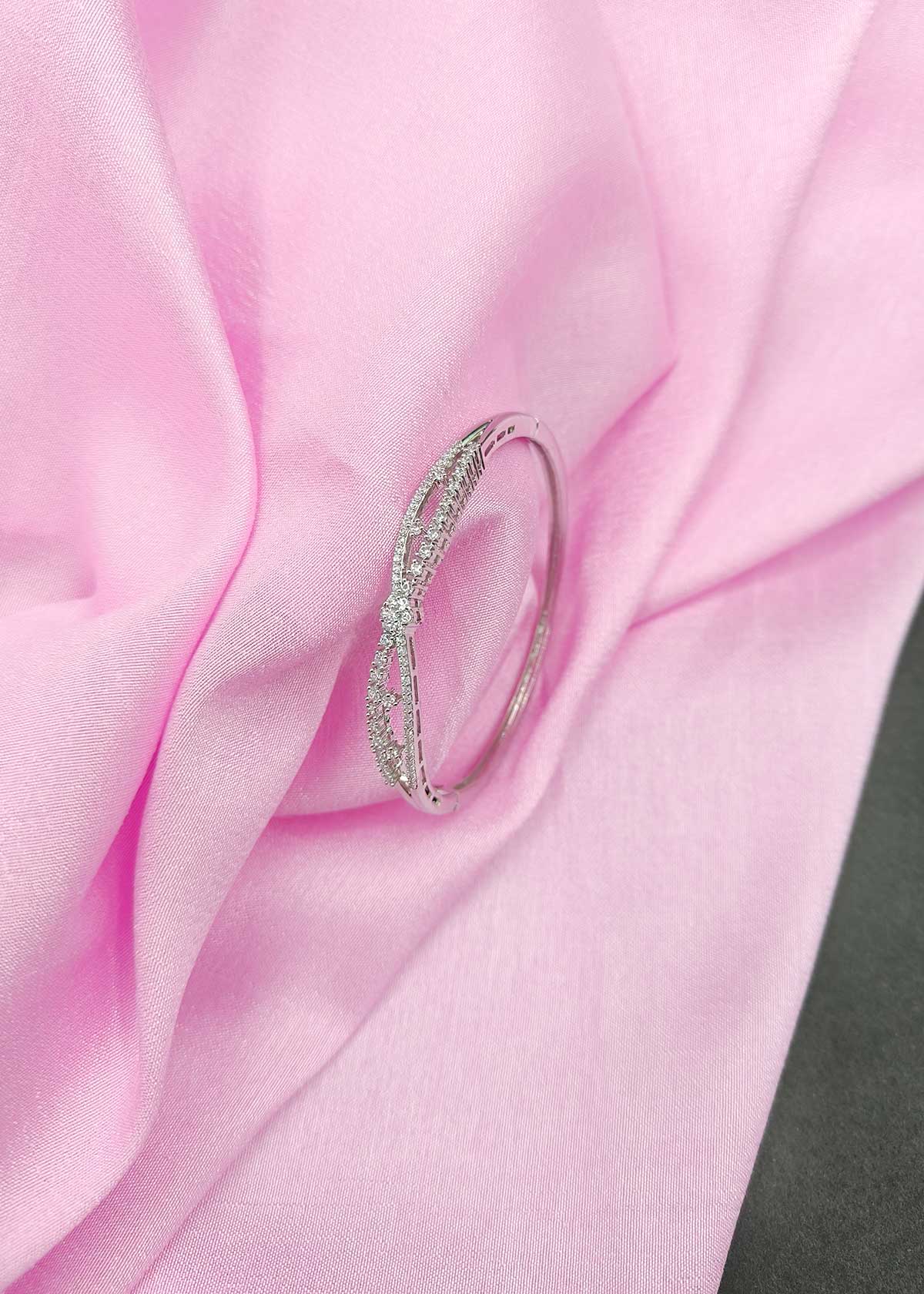 Gleaming Crossover Cubic Zircon Hinged Openable Kada Bracelet For Women