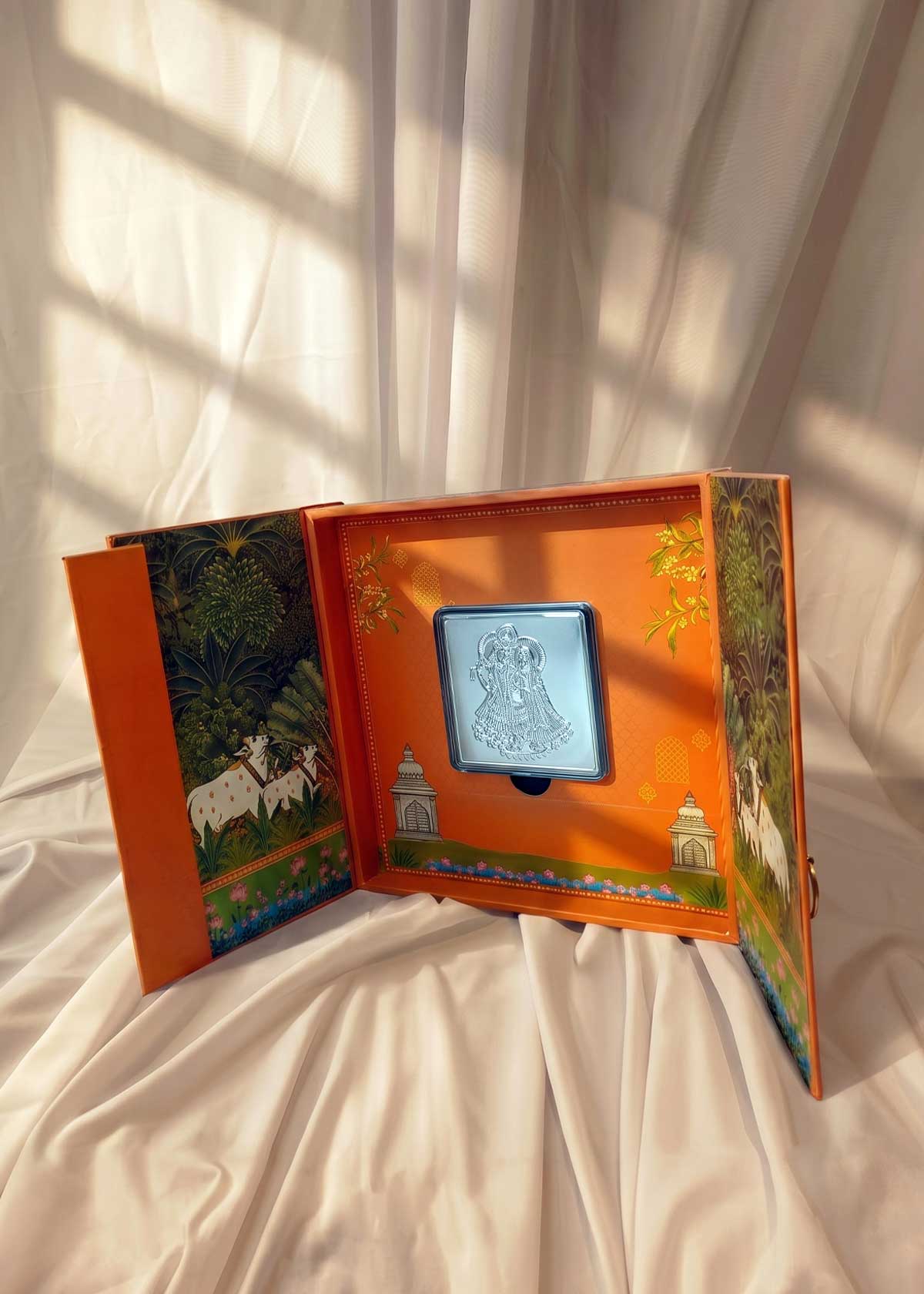 999 Pure Silver Divine Love Radha Krishna Temple Door Heritage Gift Box Set