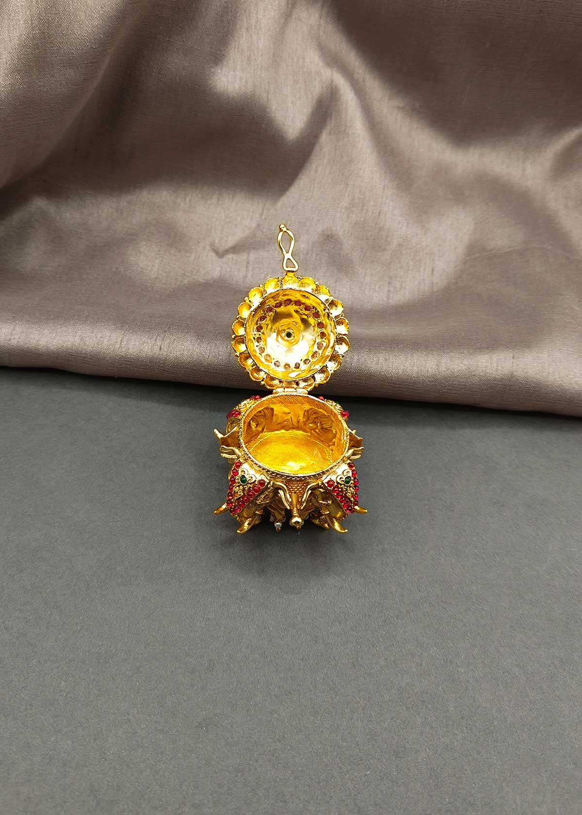 Royal Antique Gold-Plated Elephant Motif Kumkum Box / Sindoor Box