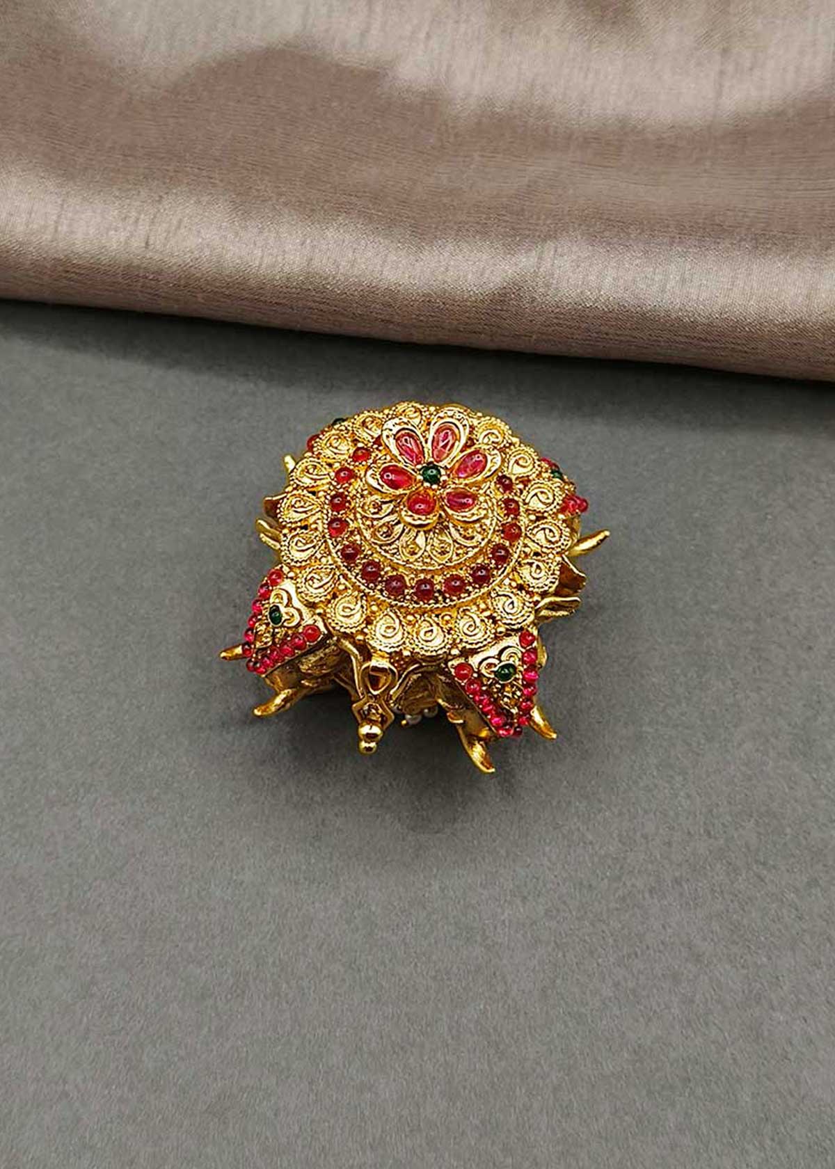 Royal Antique Gold-Plated Elephant Motif Kumkum Box / Sindoor Box