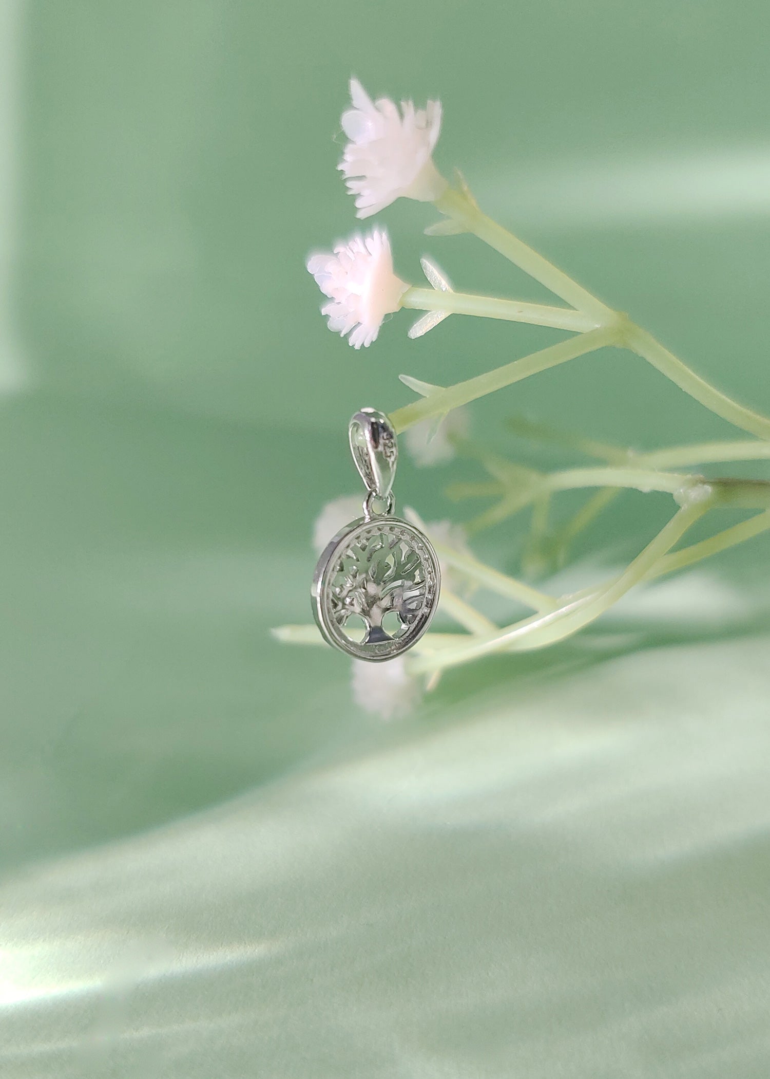 92.5 sterling silver small zircon tree pendant