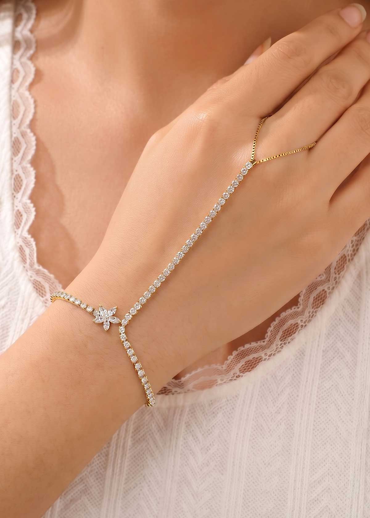 Modern Cubic Zircon Tennis Chain Fully Adjustable Slider Hathpan / Hathphool