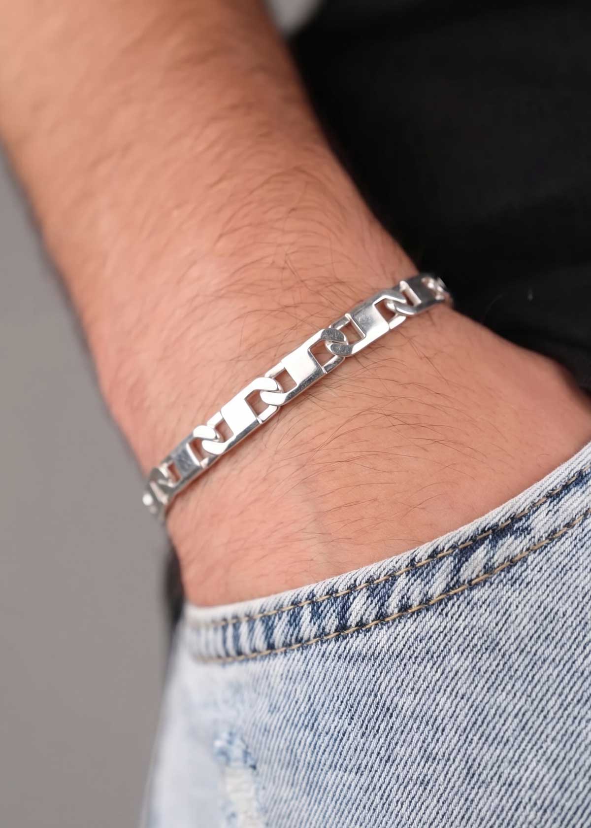 92.5 Sterling Silver Mariner-Link Men's Loose Bracelet