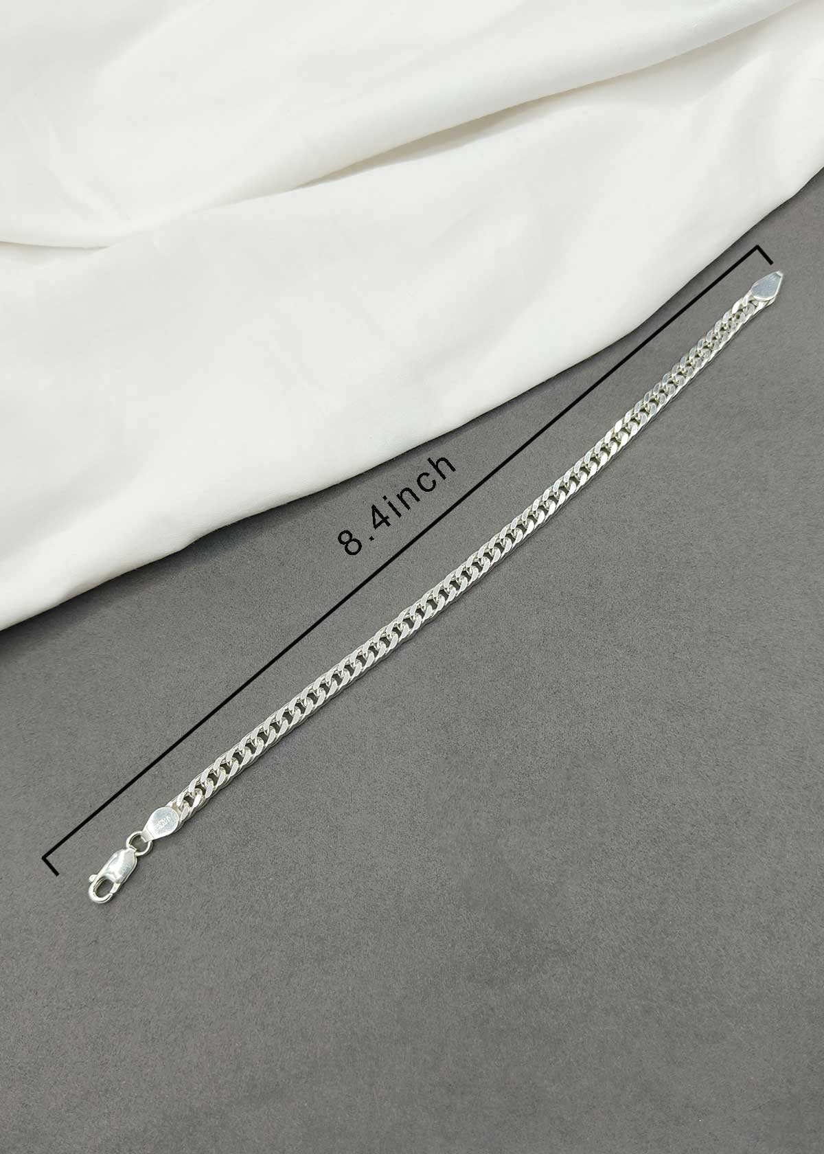 92.5 Sterling Silver Flat Curb-Link Men's Loose Bracelet