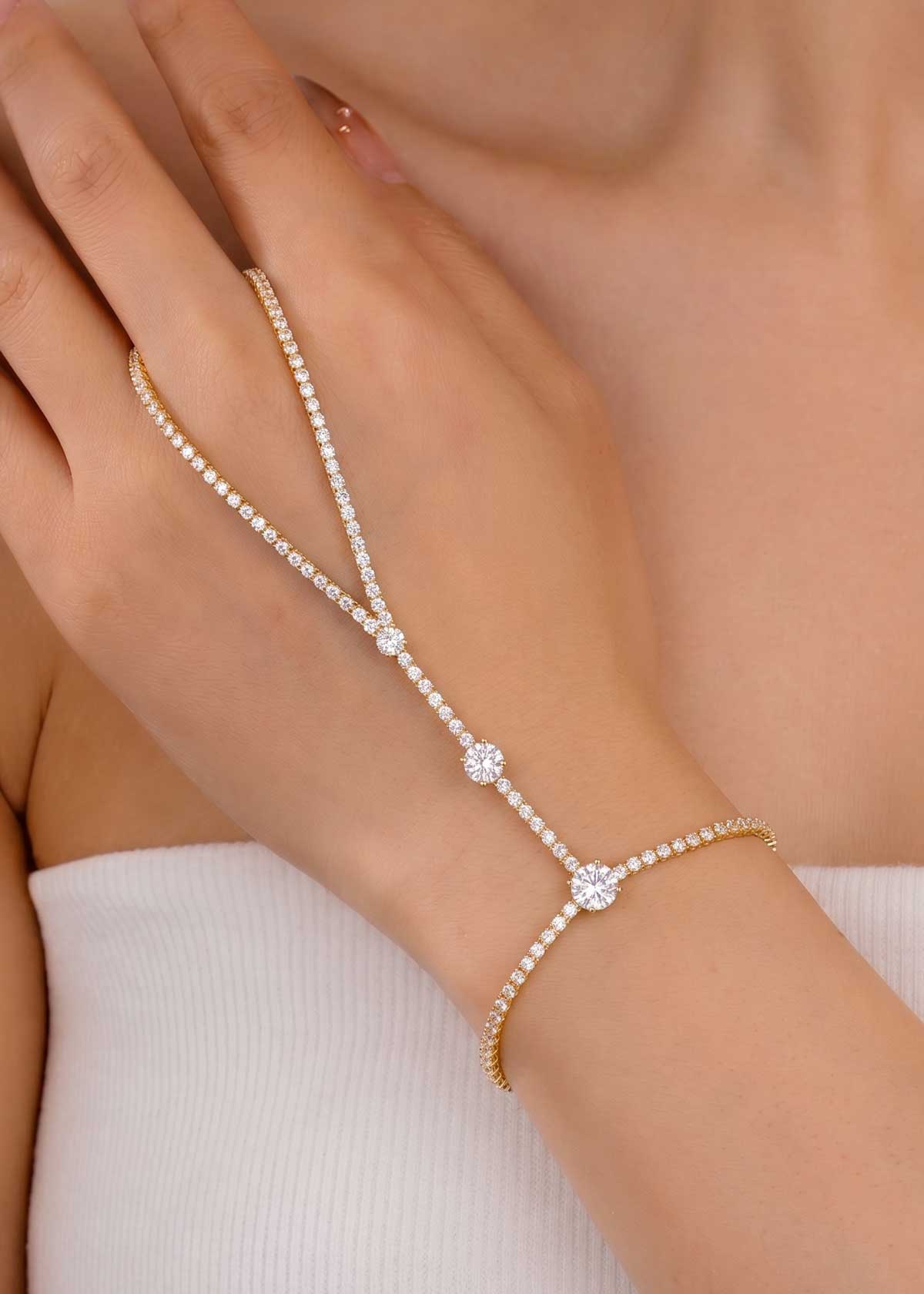 Dazzling Cubic Zircon Tennis Chain Fully Adjustable Slider Hathpan / Hathphool