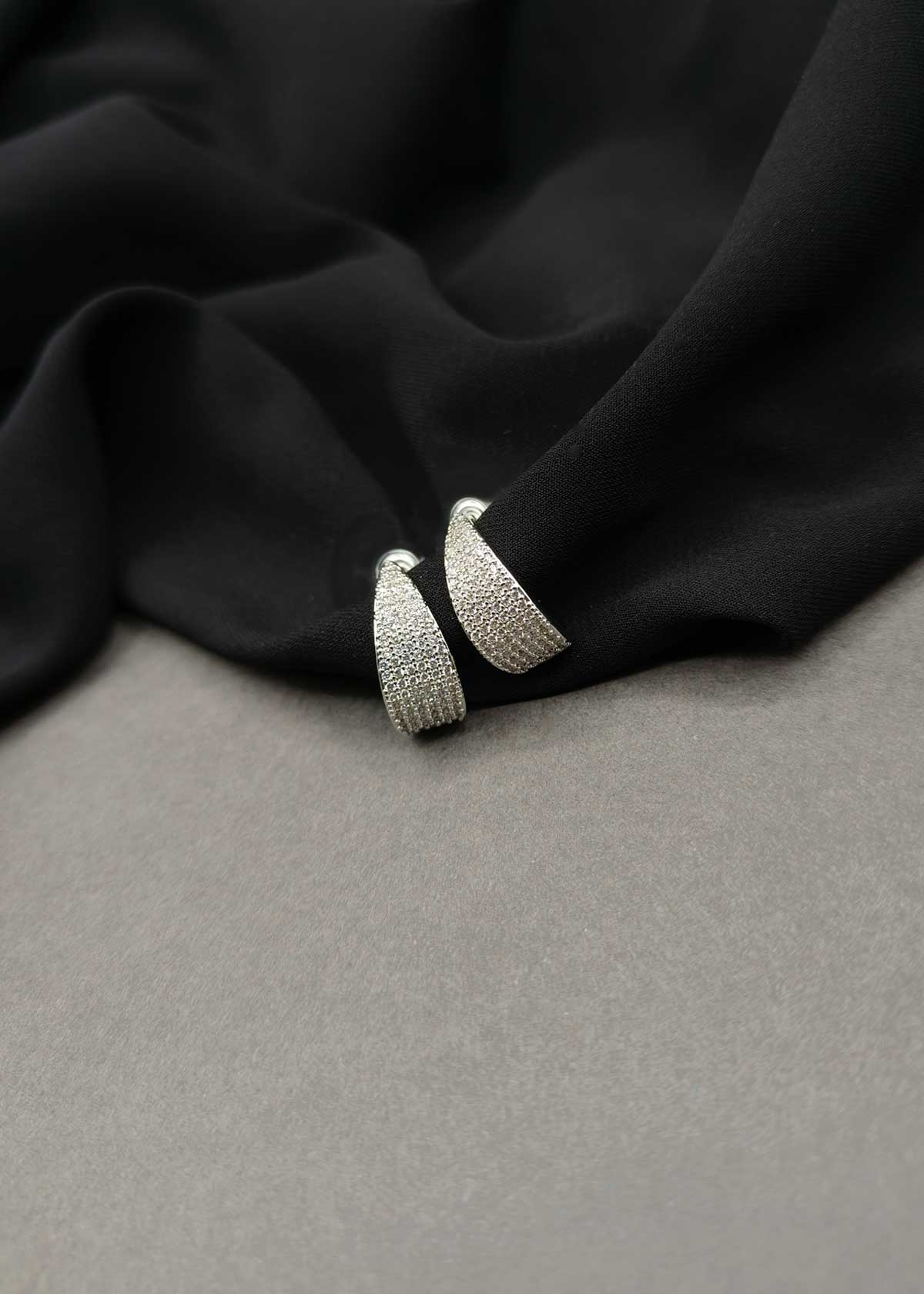 Gorgeous Diamond-Look Cubic Zircon Tapered Crescent Bali Earrings For Women