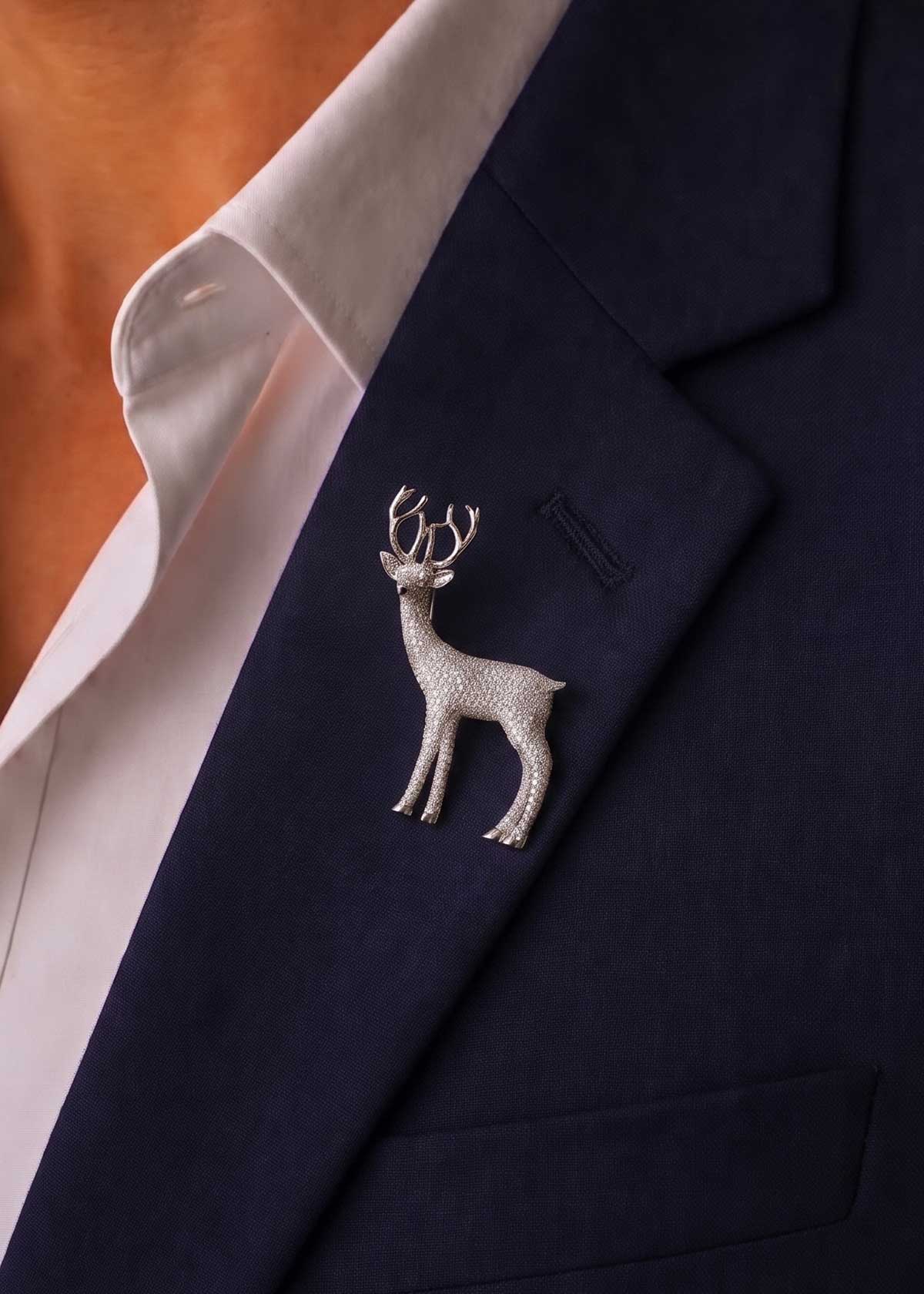 Sparkling Cubic Zircon Reindeer Animal Brooch / Lapel Pin